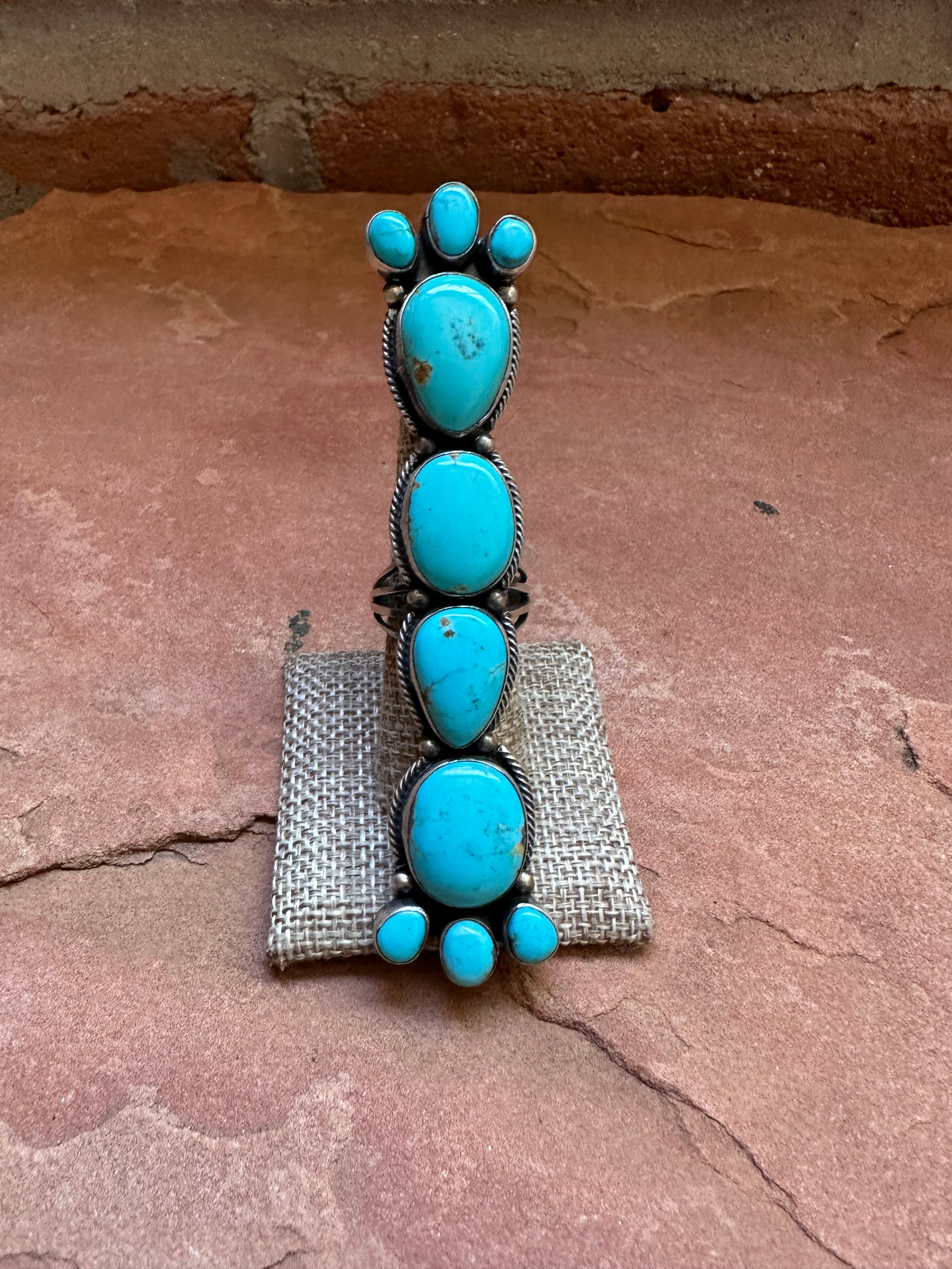 Handcrafted Turquoise & Sterling Silver Ring Signed RB