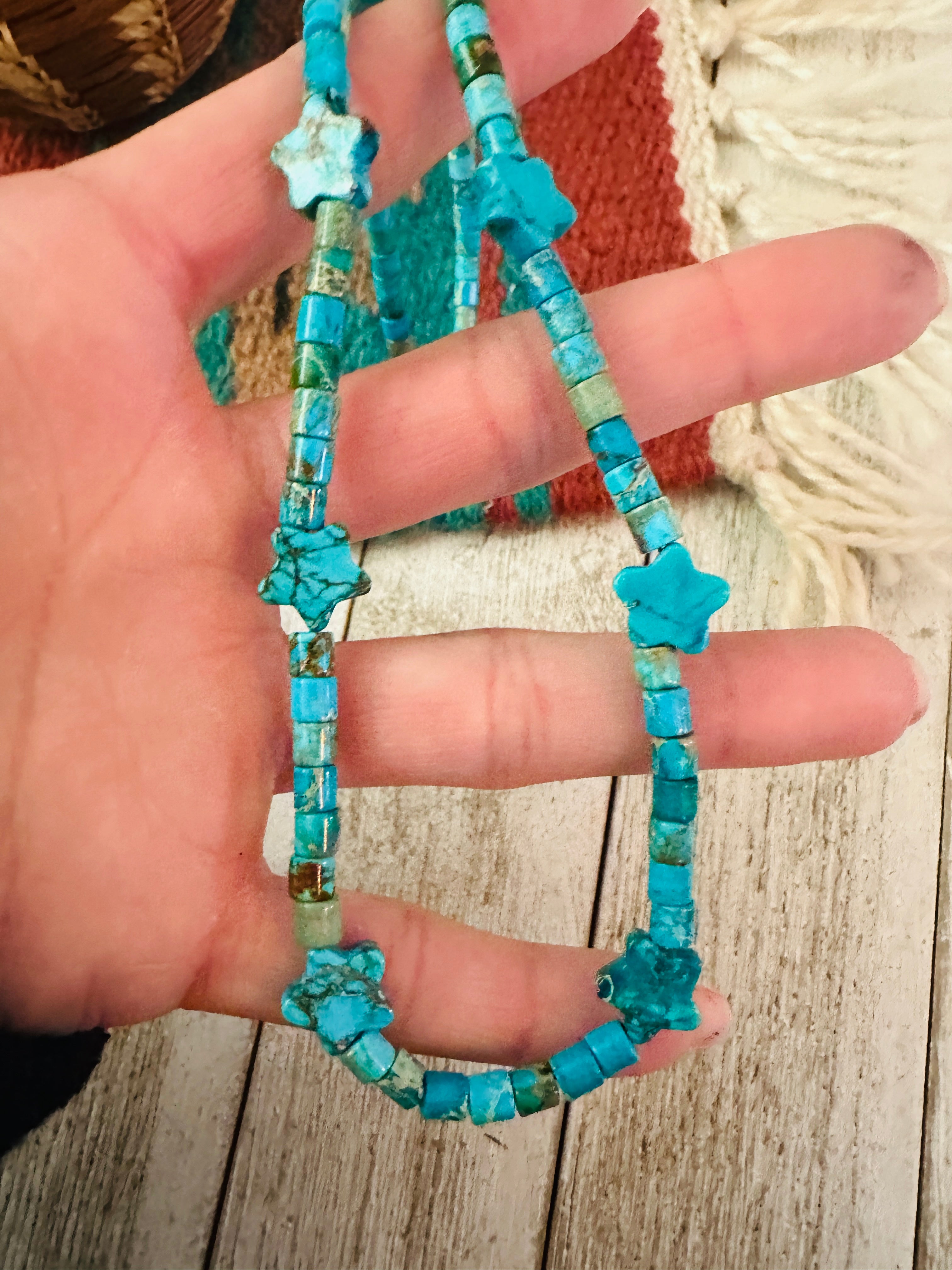 Turquoise & Sterling Silver 18” Beaded Star Necklace