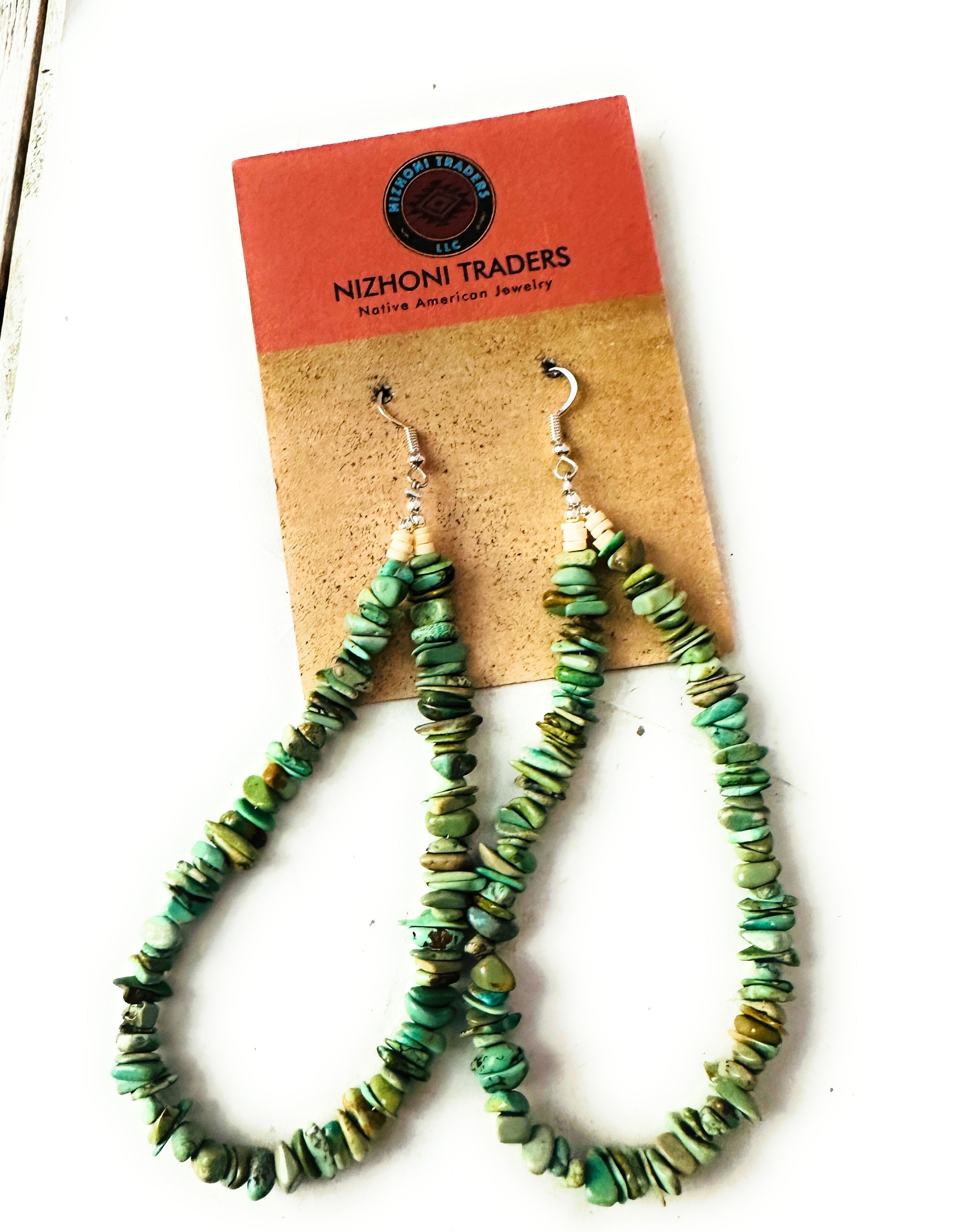 Handcrafted Turquoise Beaded Dangle Hoop Earrings