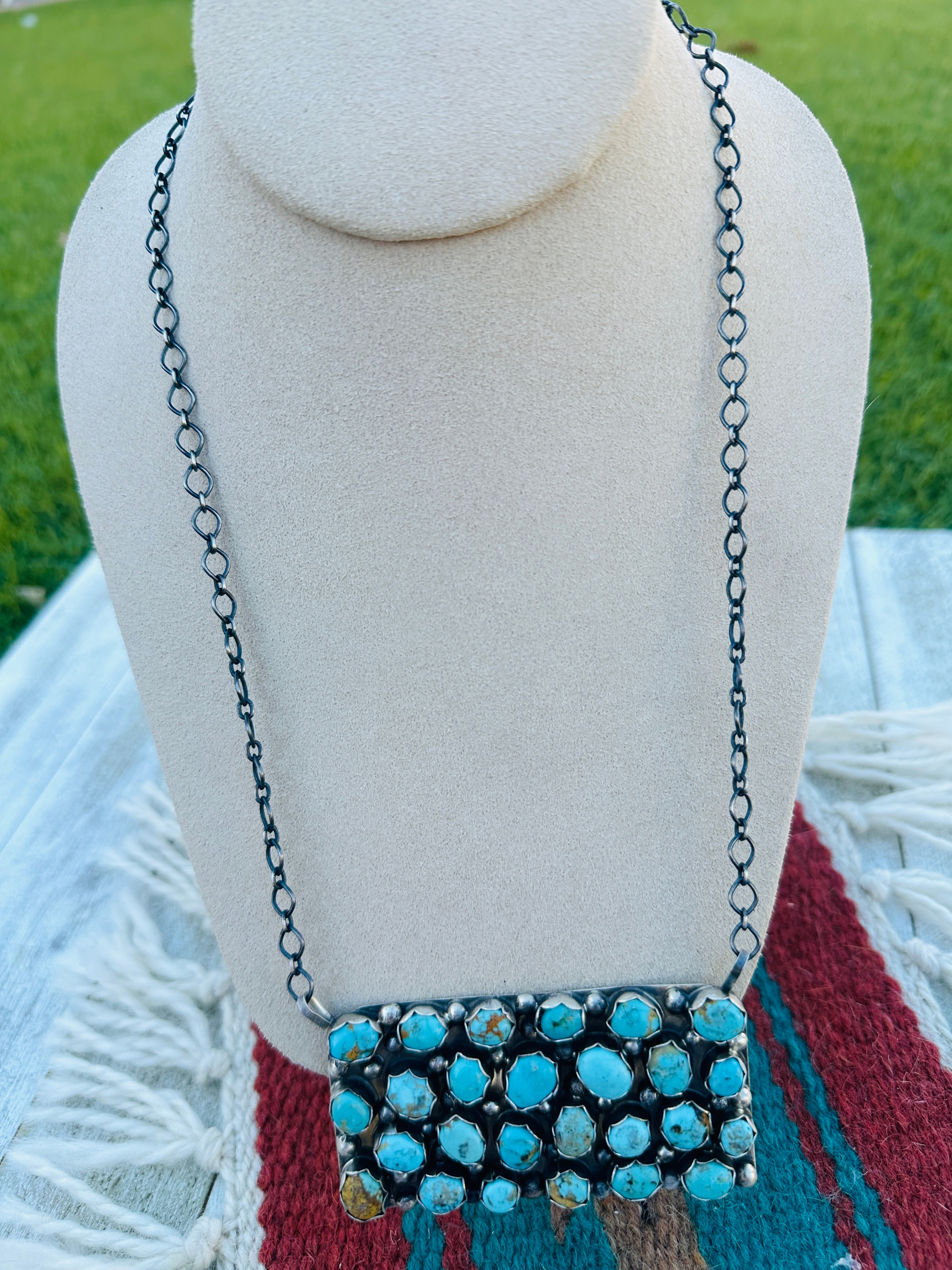 Handcrafted Turquoise & Sterling Silver Cluster Necklace