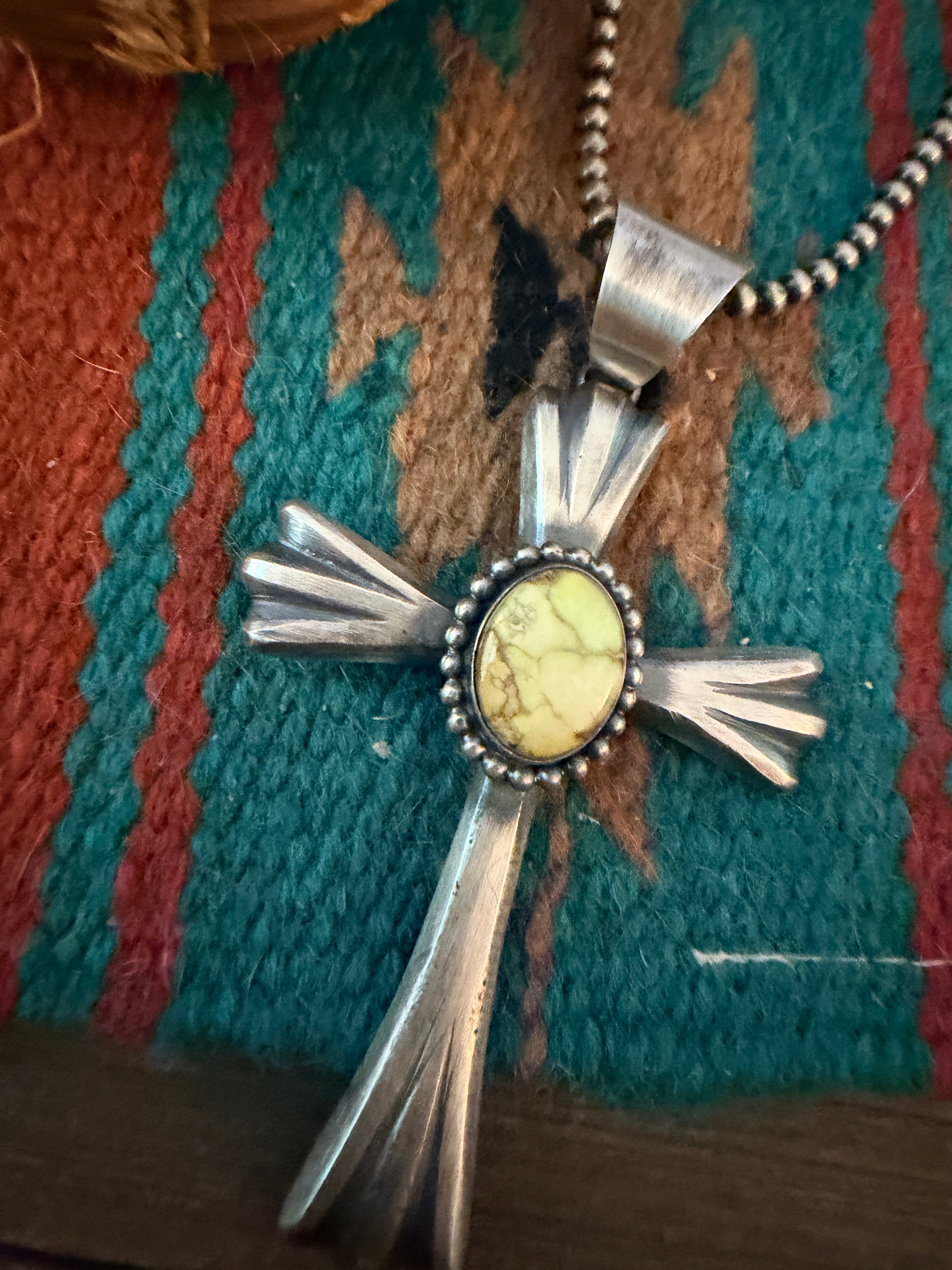 Handcrafted Palomino Turquoise & Sterling Silver Cross Pendant by Chimney Butte