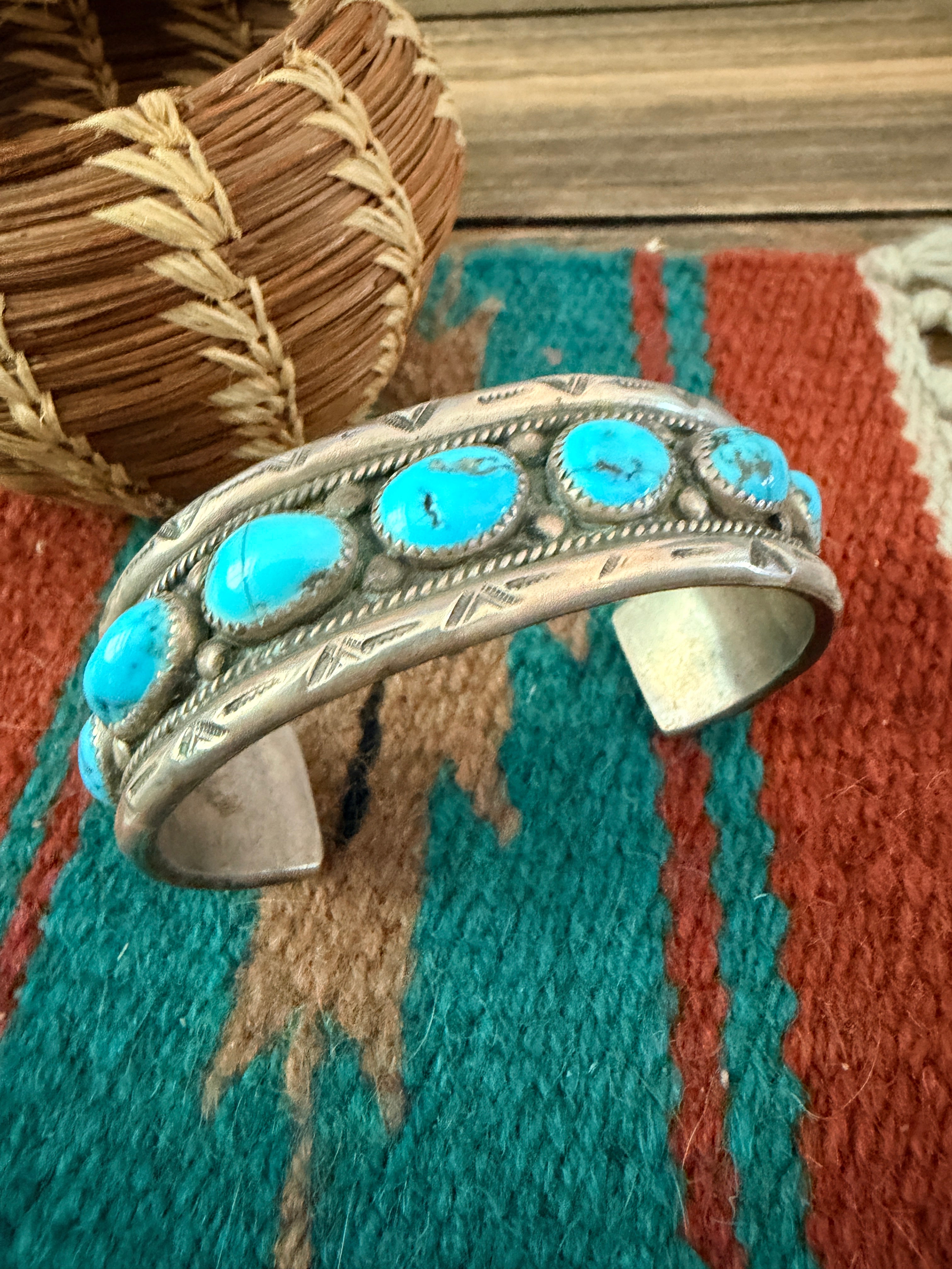 Handcrafted Old Pawn Sterling Silver & Turquoise Cuff Bracelet