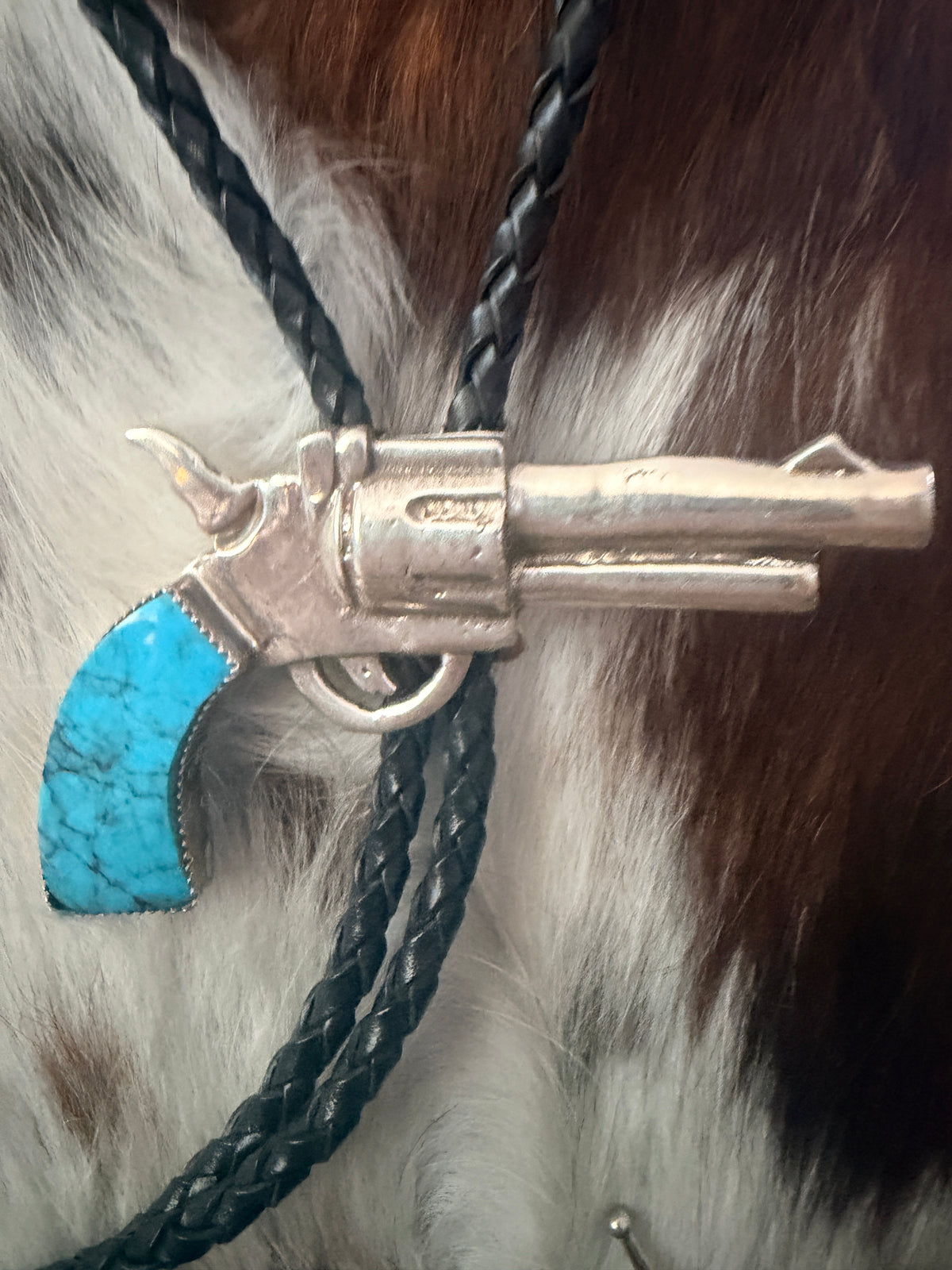 Handcrafted Sterling Silver & Turquoise Pistol Bolo Tie