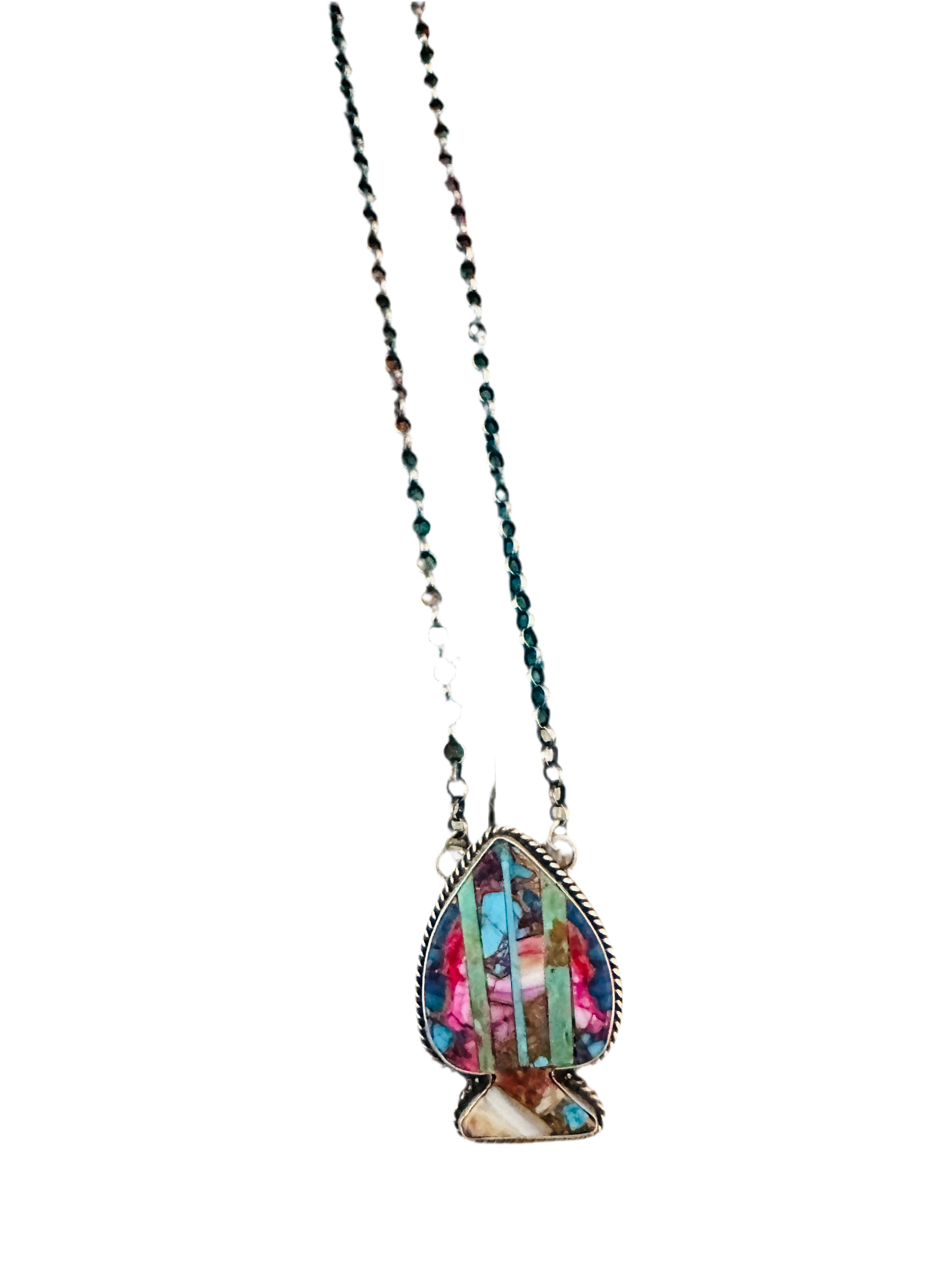 Navajo Sterling Silver & Multi Stone Inlay Spade Necklace