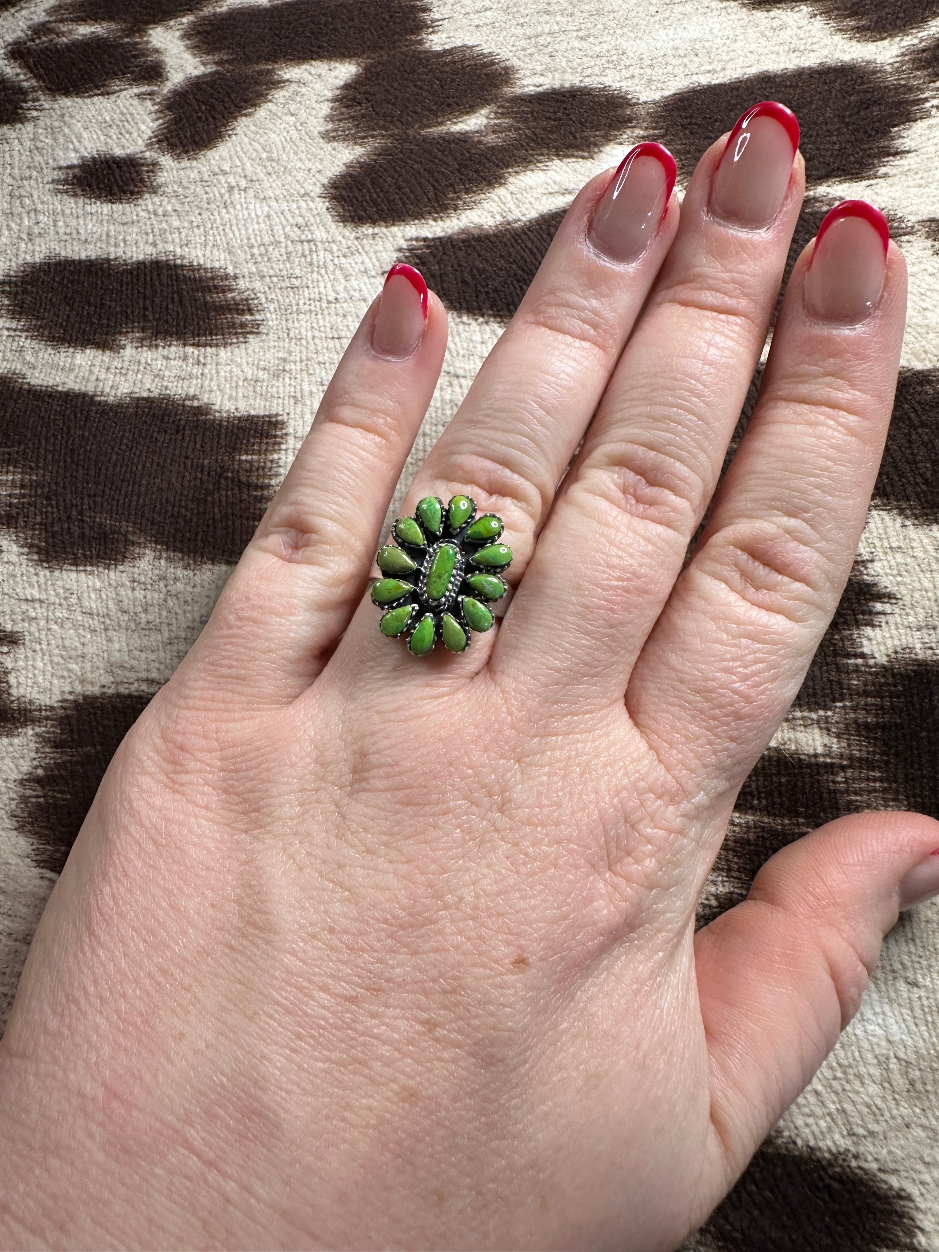 Handmade Gaspeite & Sterling Adjustable Cluster Ring