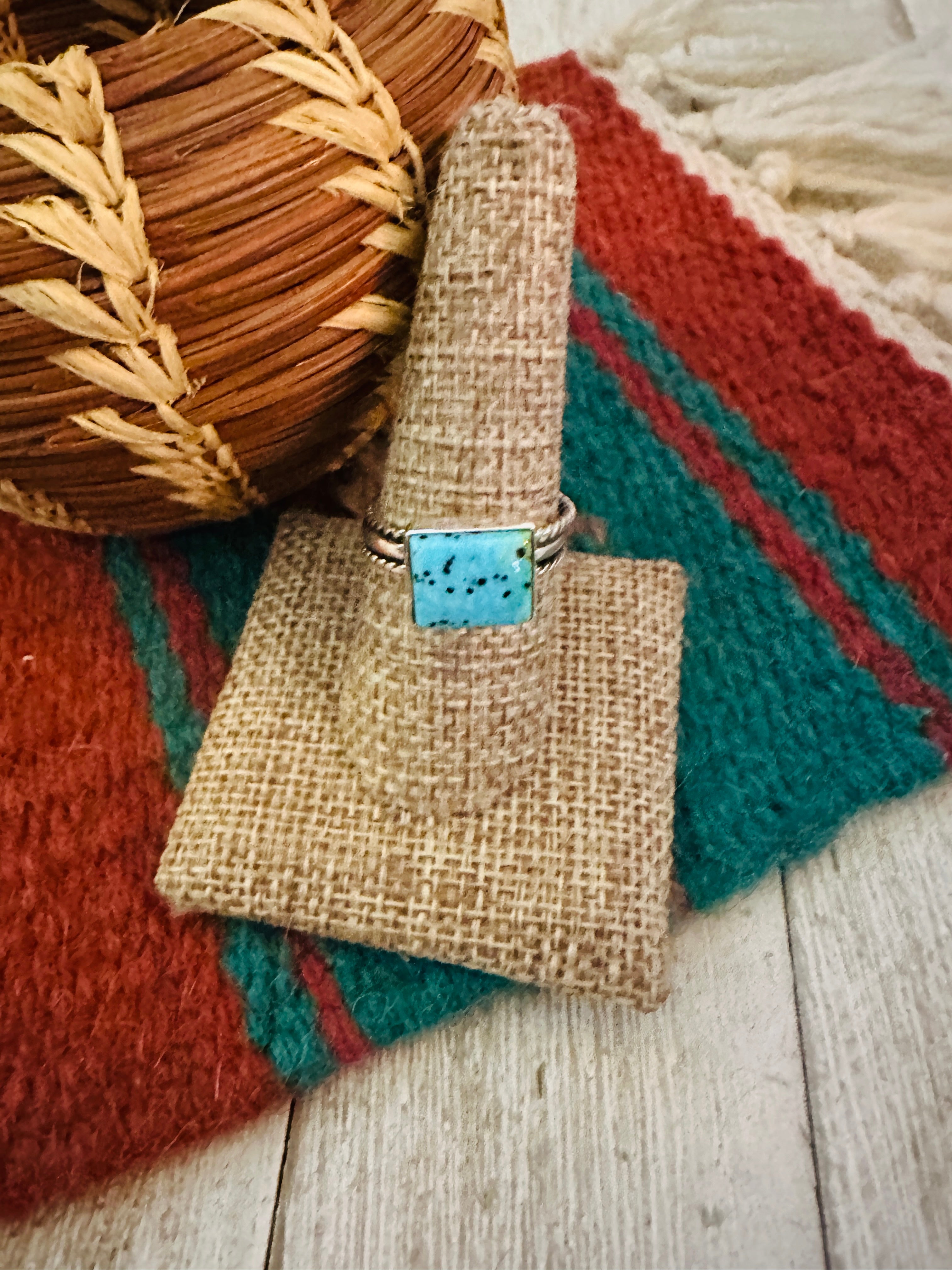 Handcrafted Sterling Silver & Turquoise Ring Size 9
