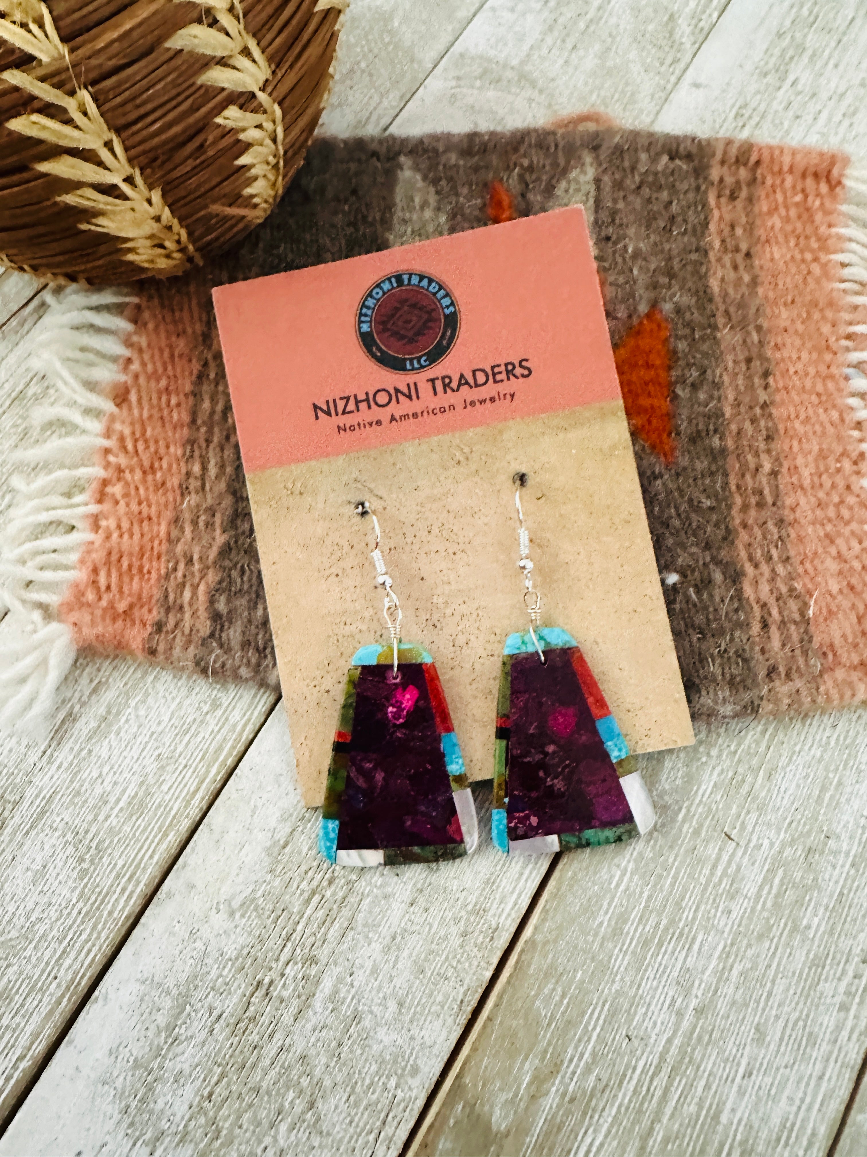 Santo Domingo Multi Stone Inlay Dangle Earrings