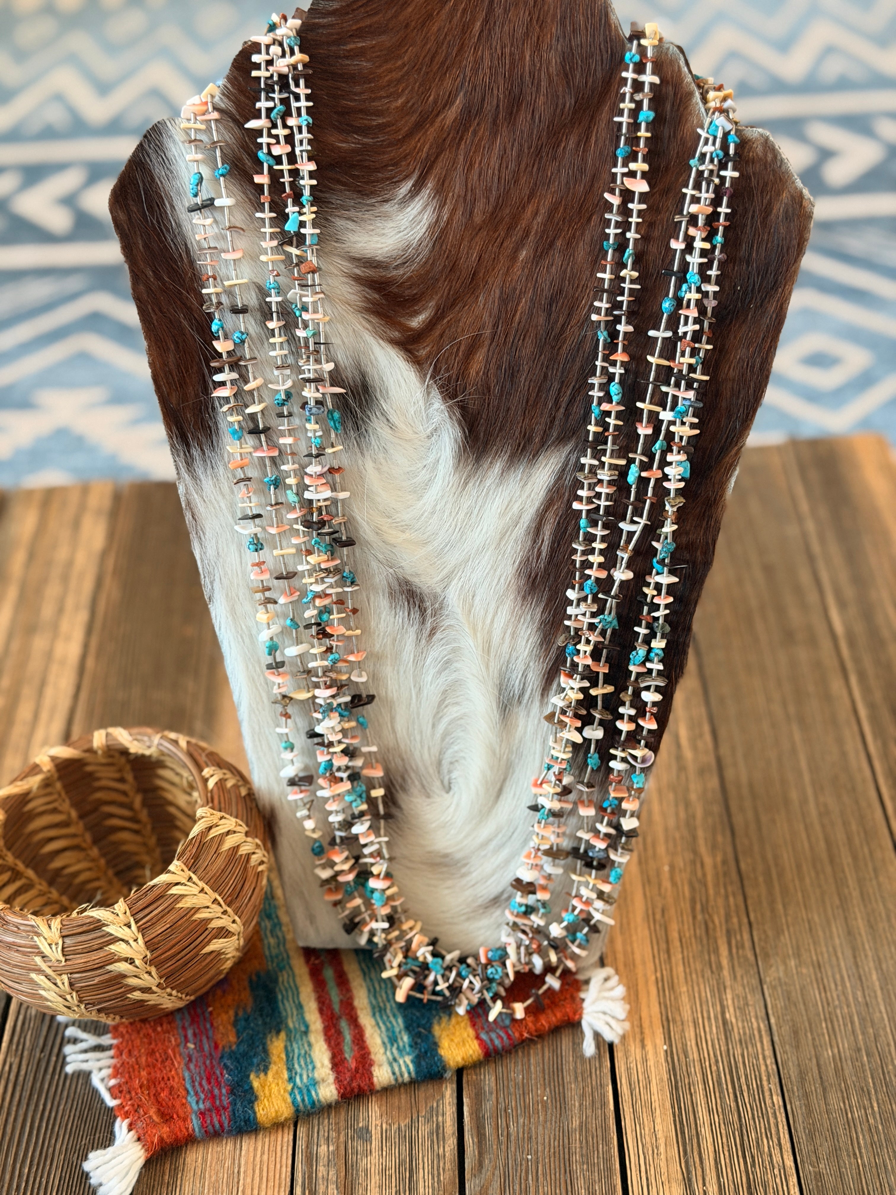 Old Pawn Handcrafted Multi Stone & Heishi Beaded 30” Necklace