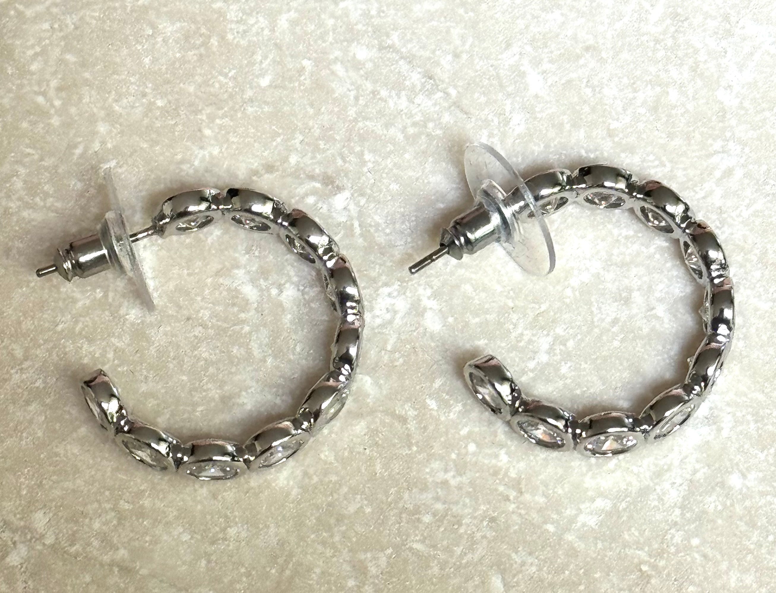 Silver Plated CZ Bezel Hoop Earrings