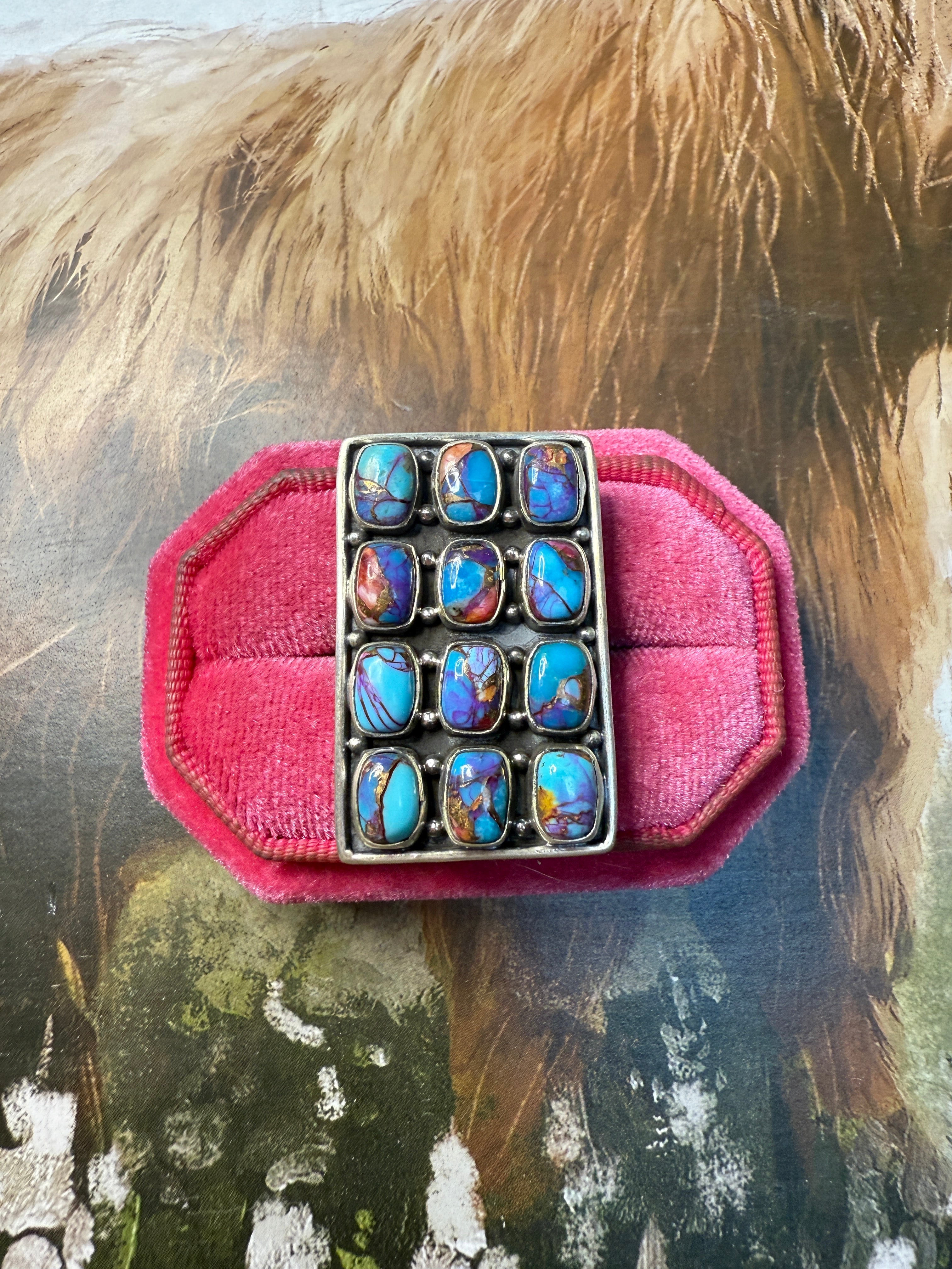 Handmade Purple Dream Mojave And Sterling Silver Adjustable 12 Stone Ring