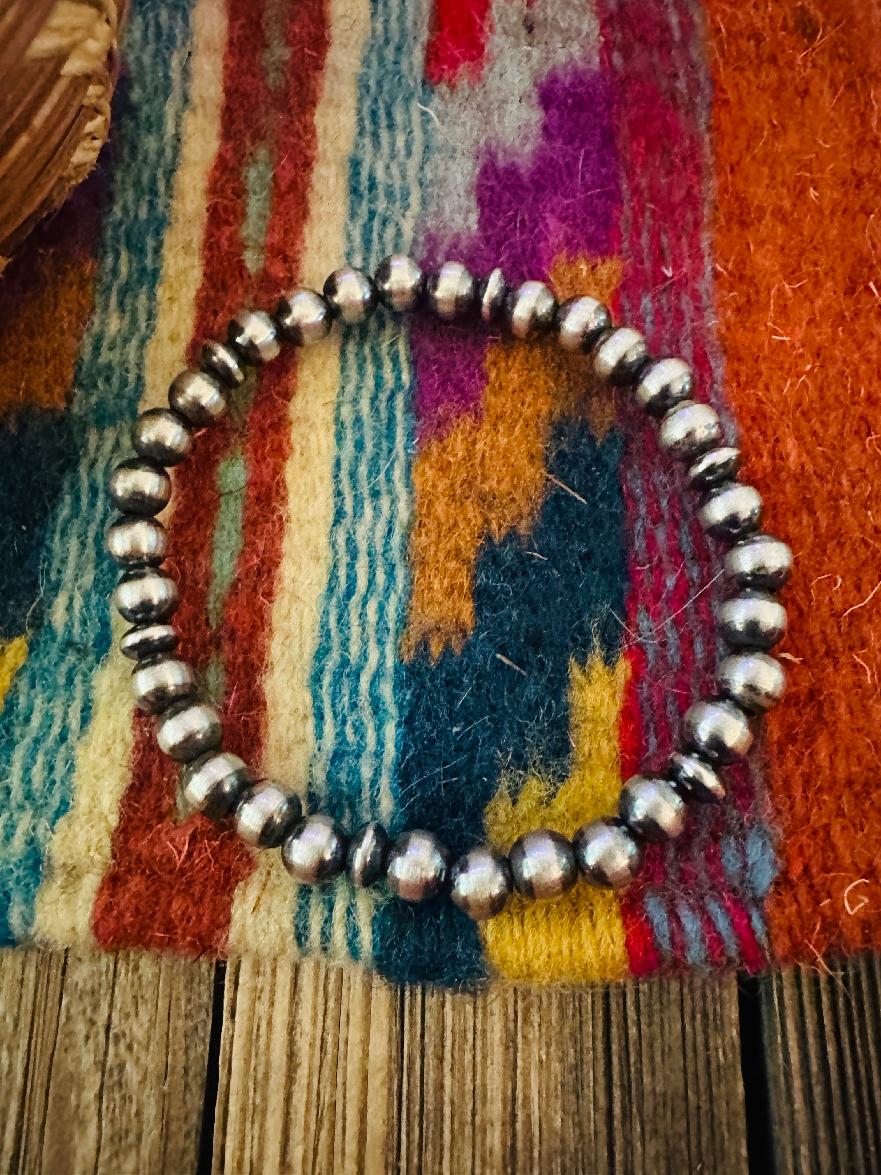 Handcrafted 5mm Sterling Silver Pearl Beaded Stretch Bracelet