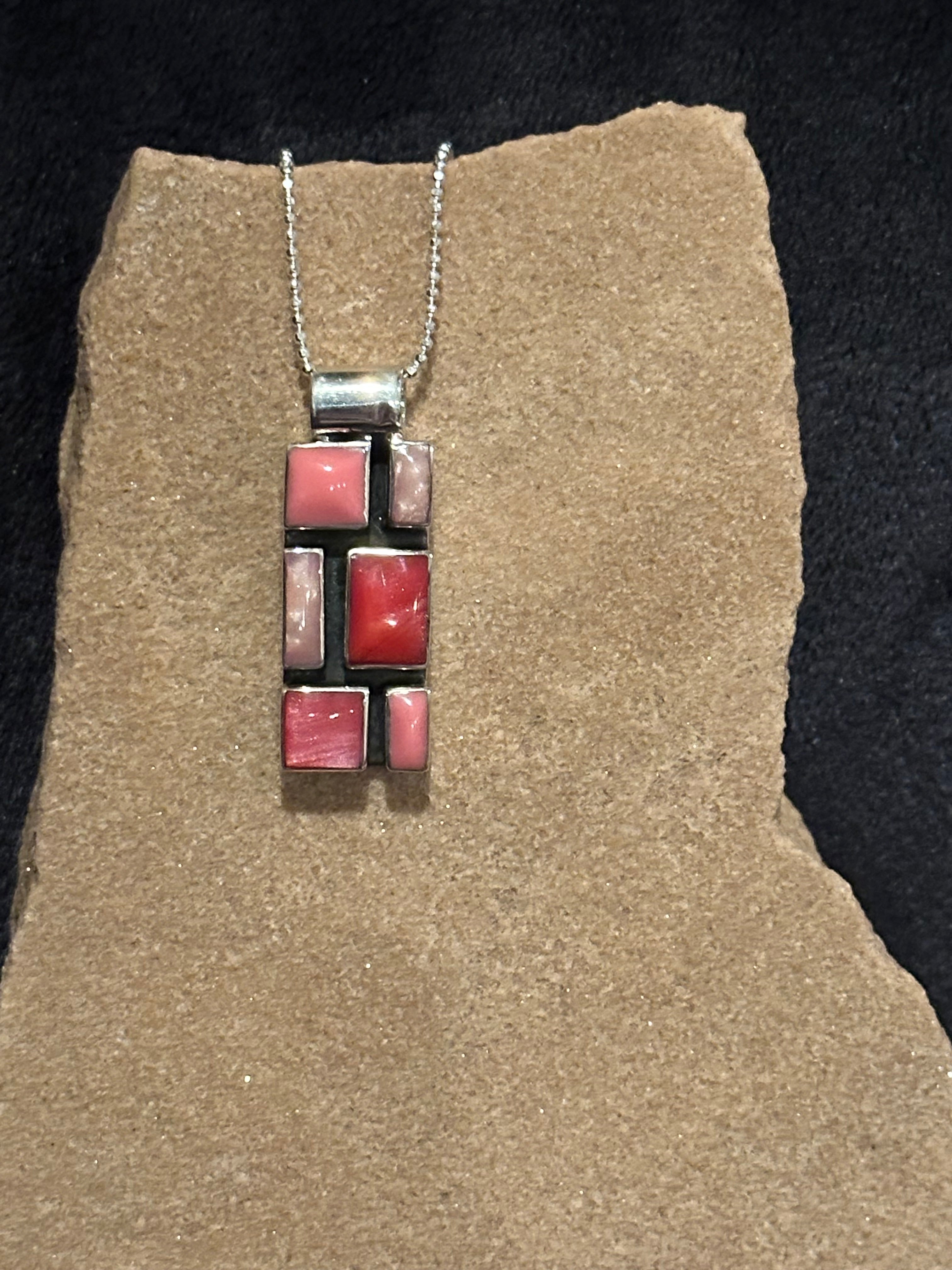Medium Rose Mosaic Sterling Silver Pendant Necklace