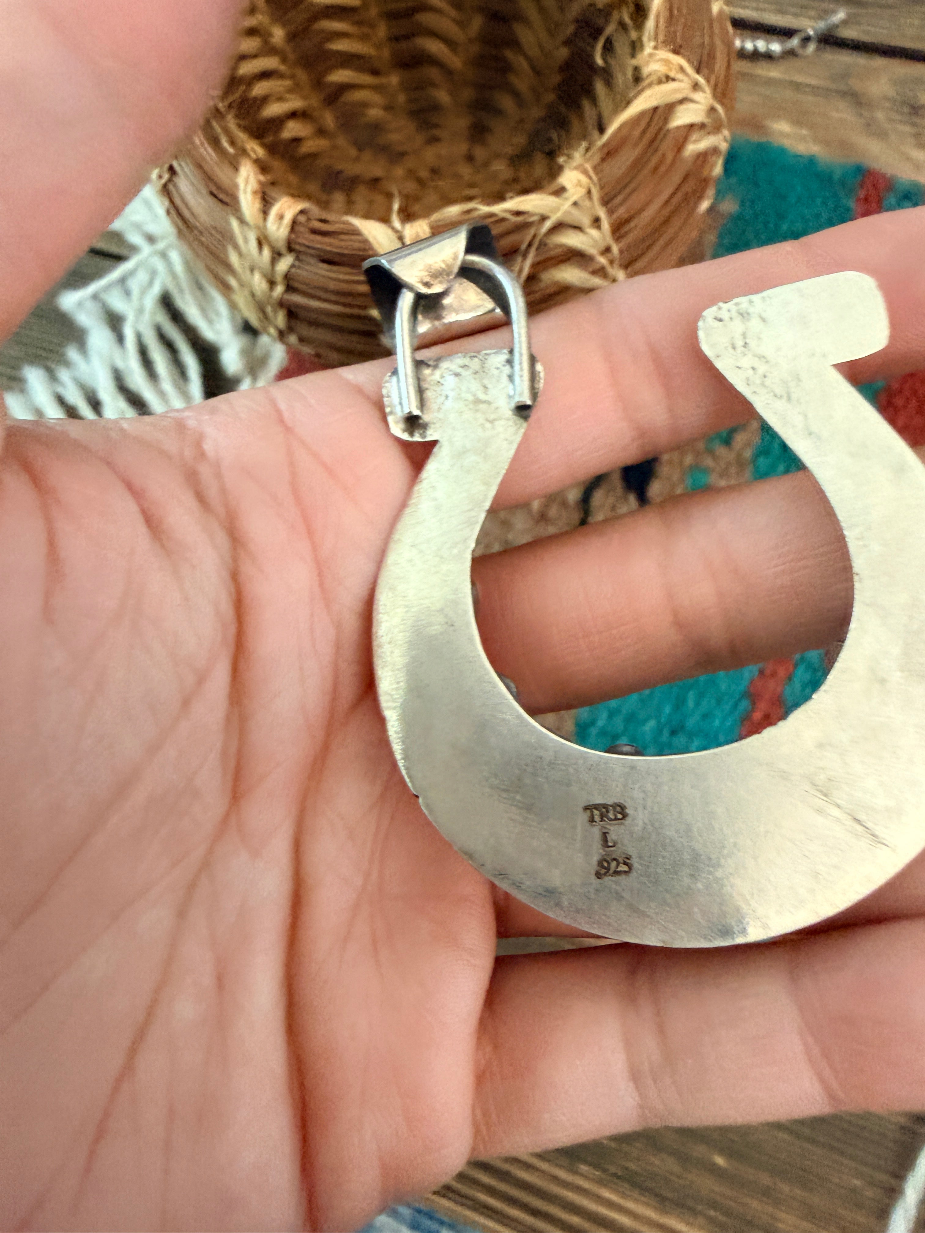 Handmade Sterling Silver & Turquoise Horseshoe Pendant