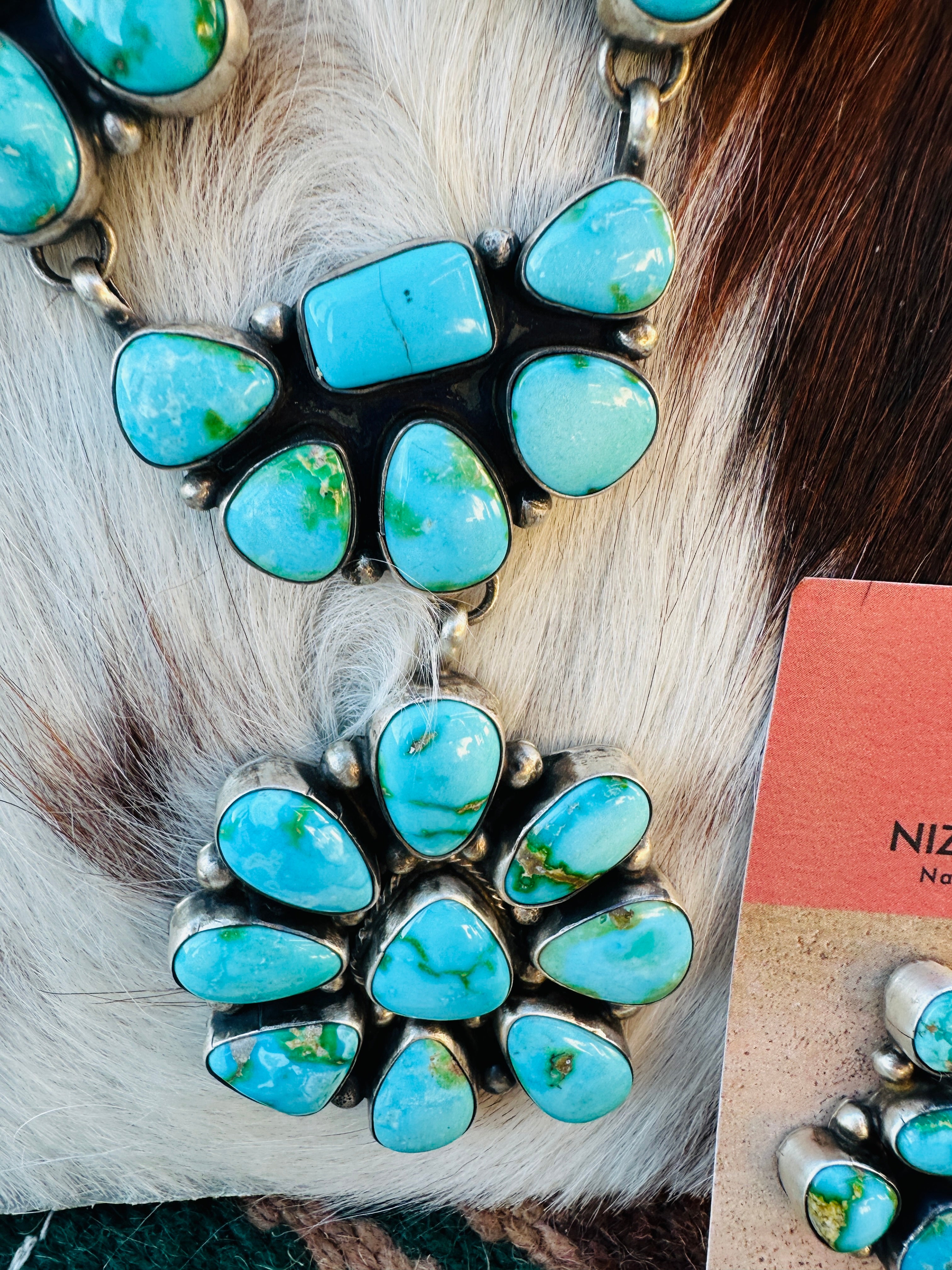 Handcrafted Sonoran Mountain Turquoise & Sterling Silver Necklace and Earring Set by Sheila Becenti