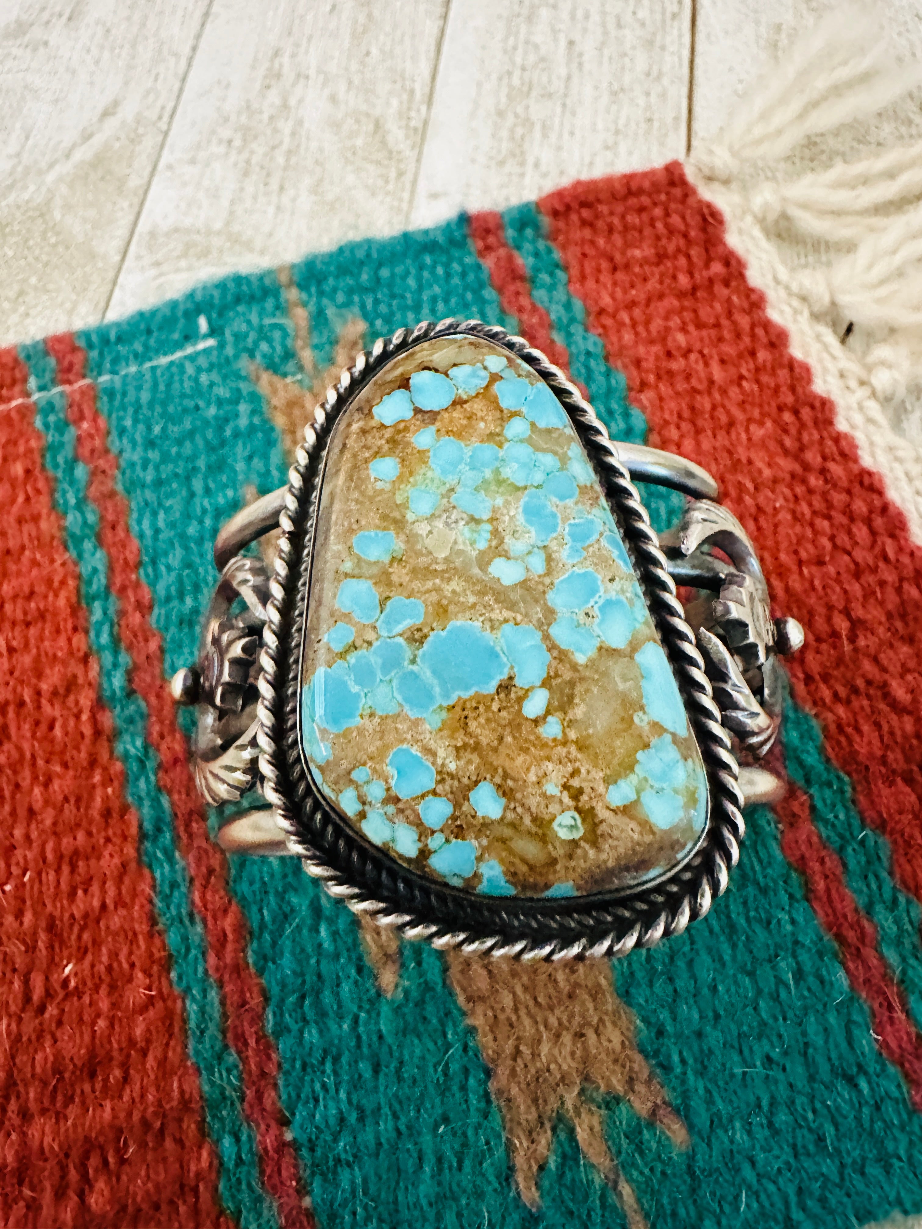 Handcrafted Sterling Silver & Number 8 Turquoise Cuff Bracelet by Chimney Butte
