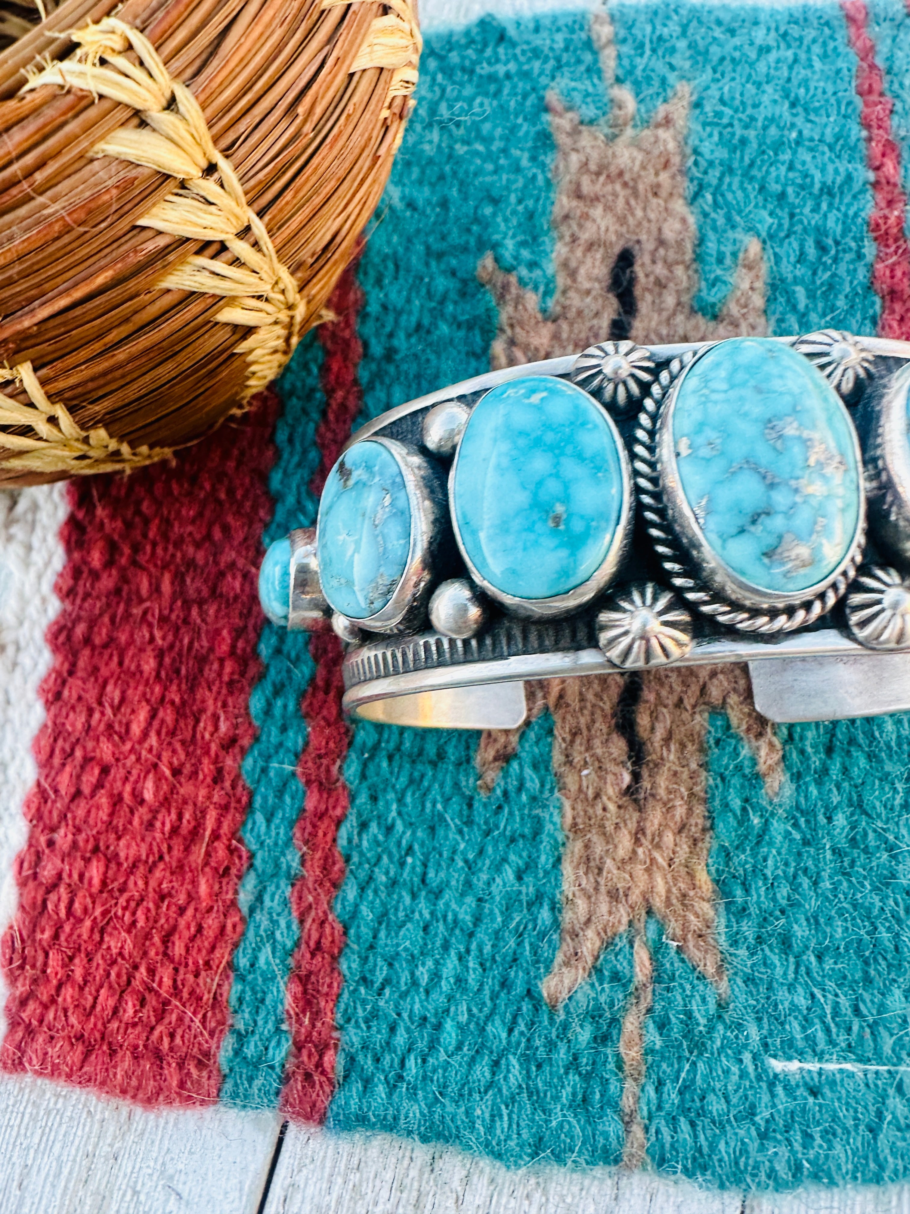 Handcrafted Old Pawn Sterling Silver & Turquoise Cuff Bracelet