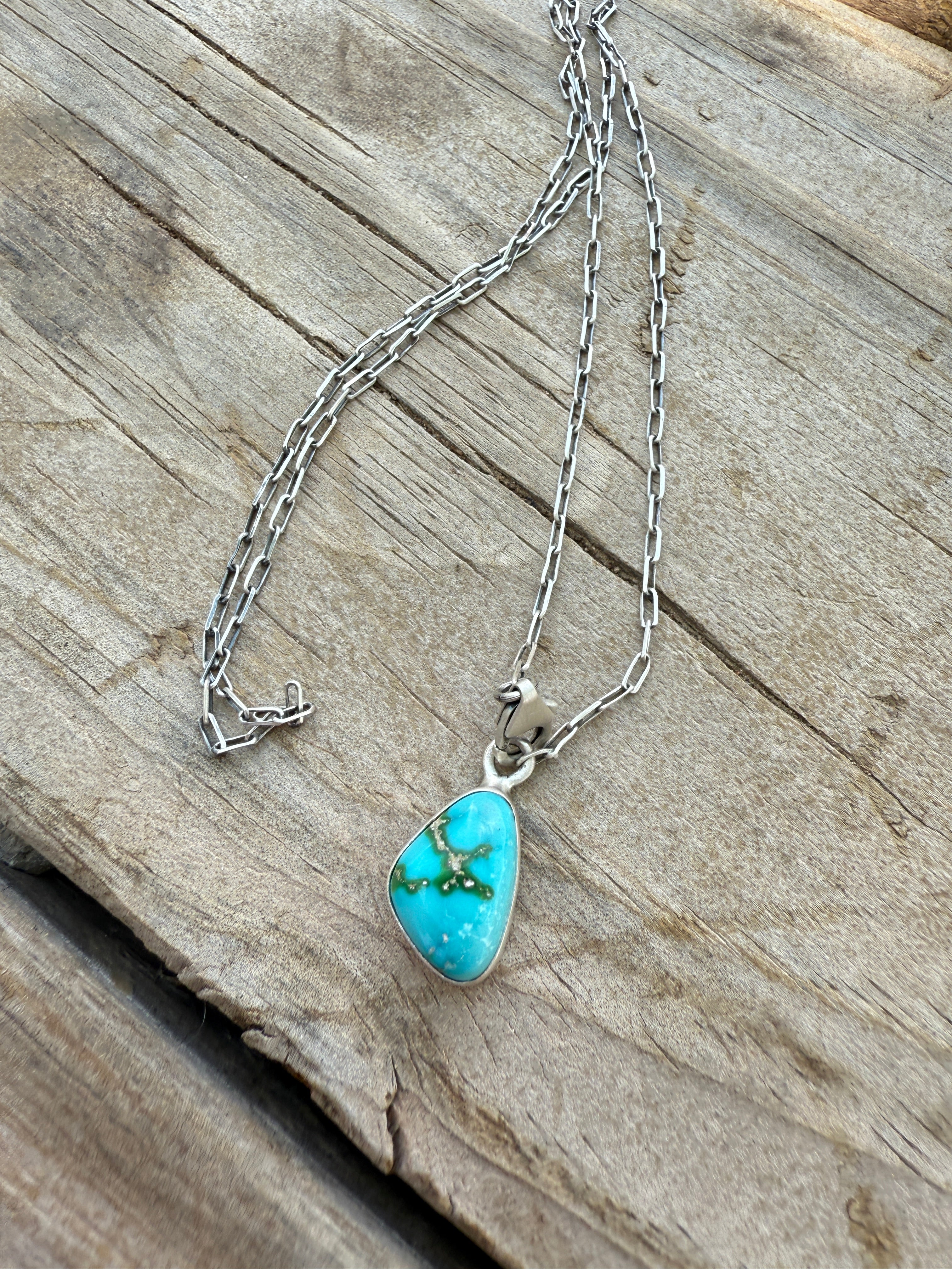 Handmade Sterling Silver Sonoran Mountain Turquoise Single Stone Necklace