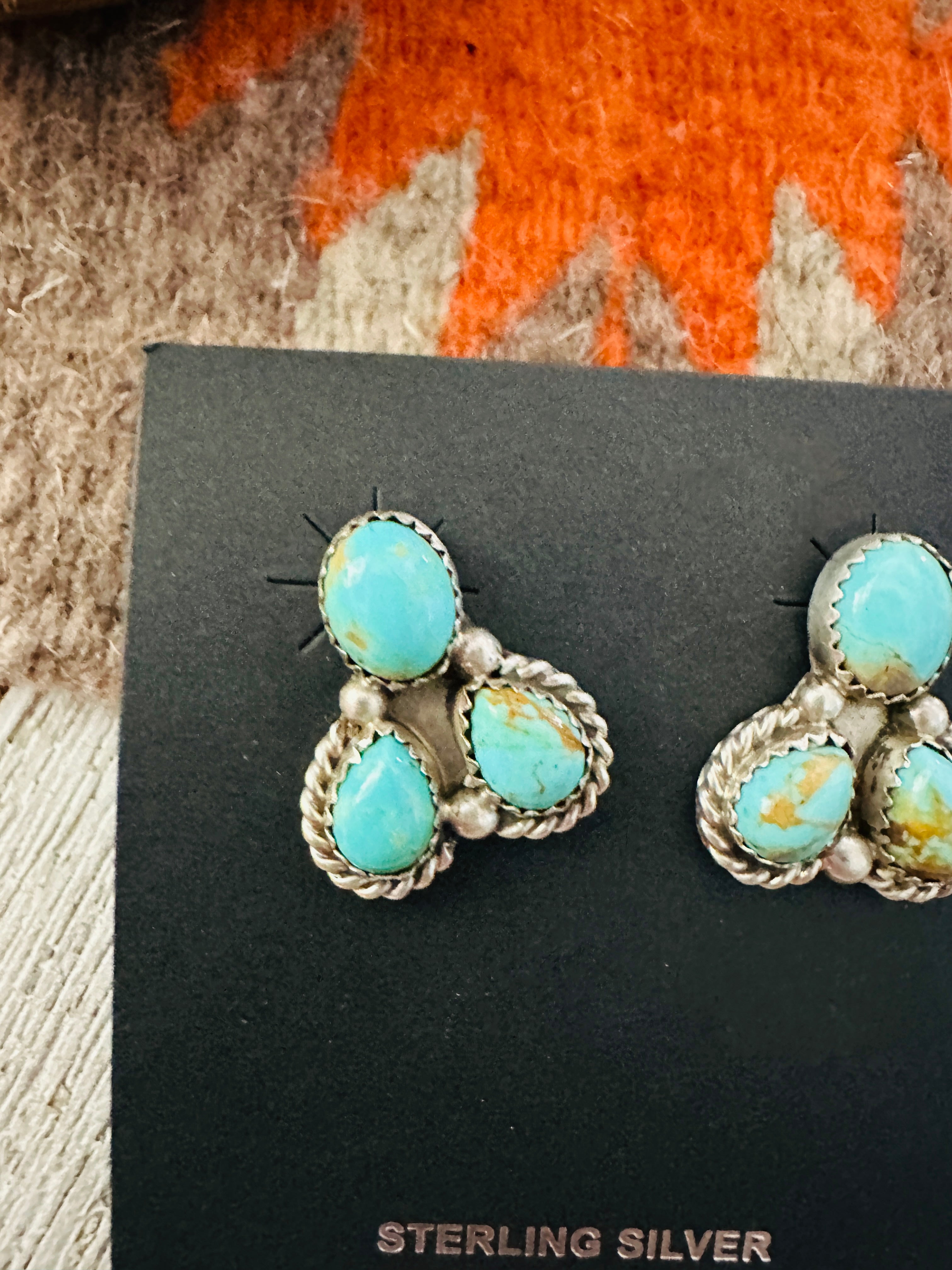 Handcrafted Sterling Silver & Turquoise Cluster Post Earrings
