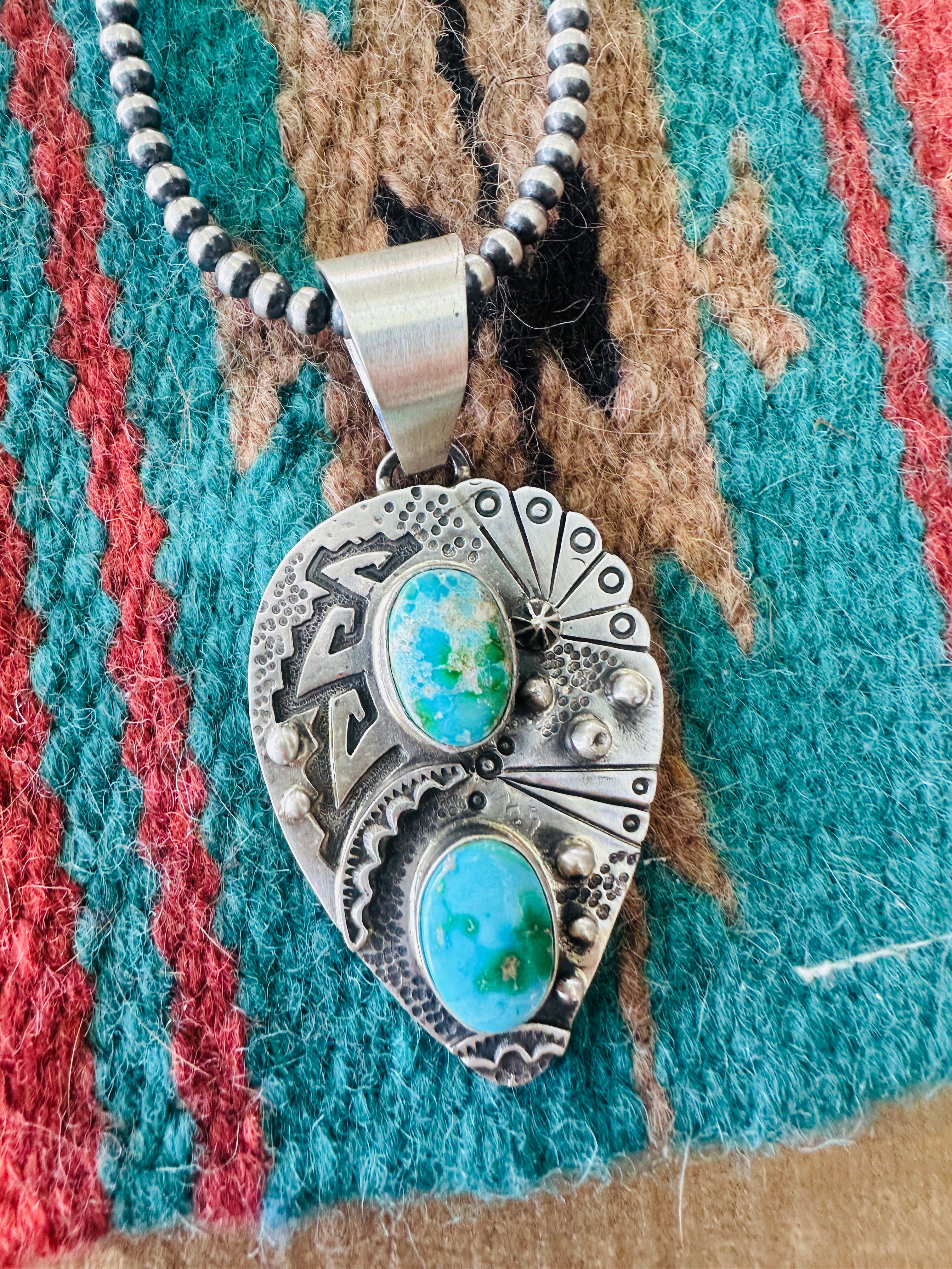 Handcrafted Sterling Silver & Sonoran Mountain Turquoise Leaf Pendant by Randy Billy