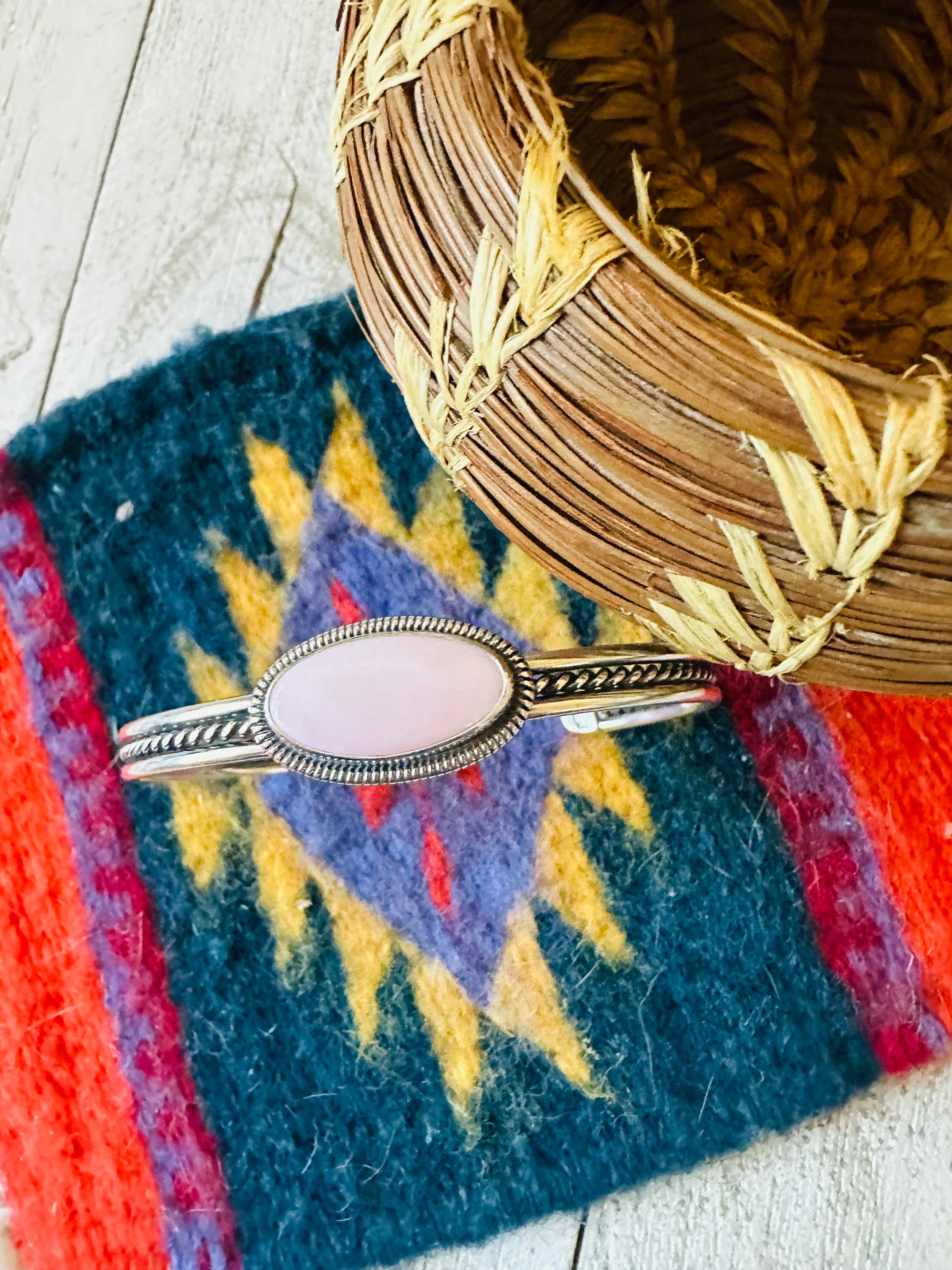 Handcrafted Queen Pink Conch Shell & Sterling Silver Cuff Bracelet