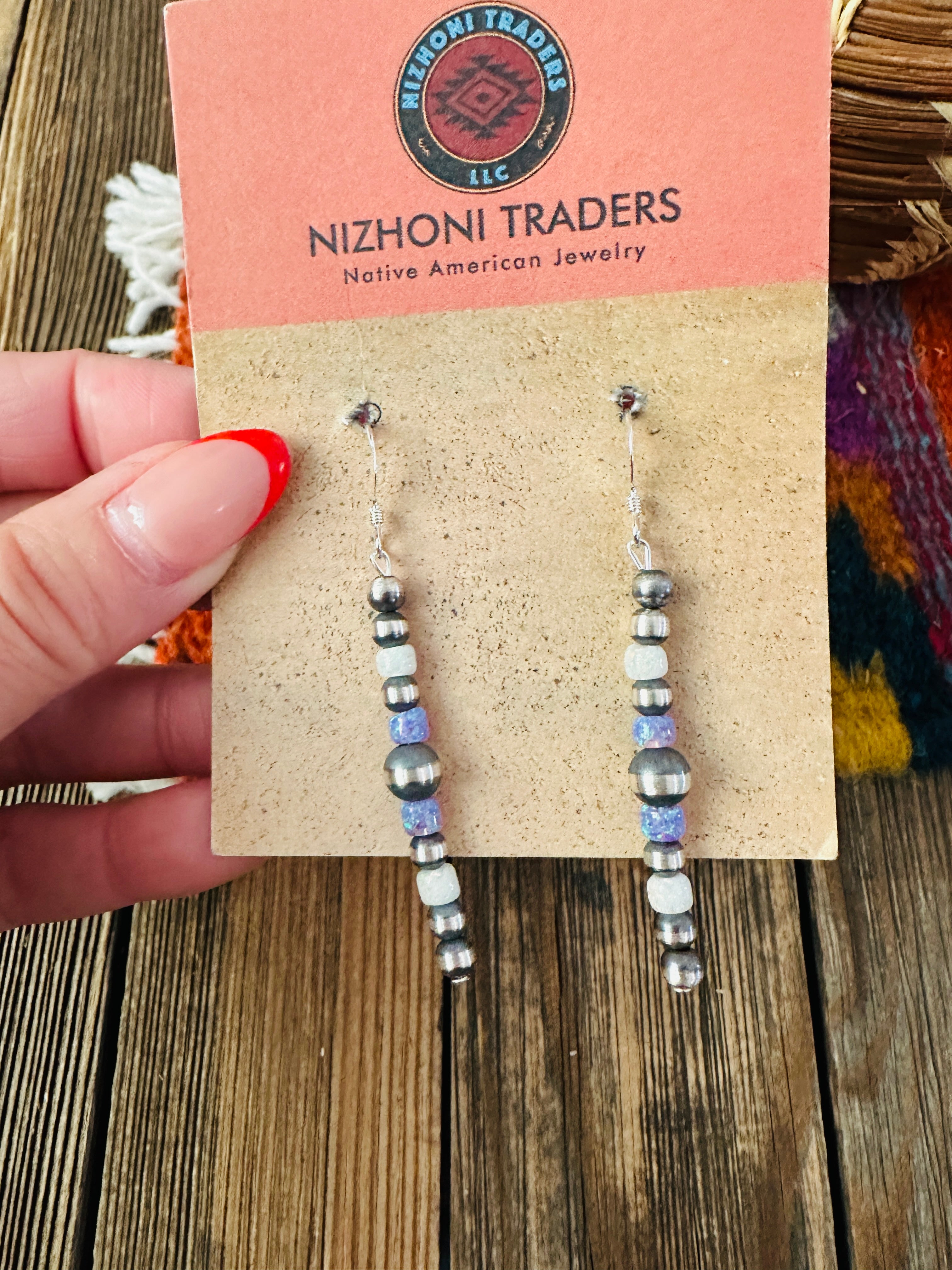 Handcrafted Opal & Sterling Silver Pearl Beaded Dangle Earrings