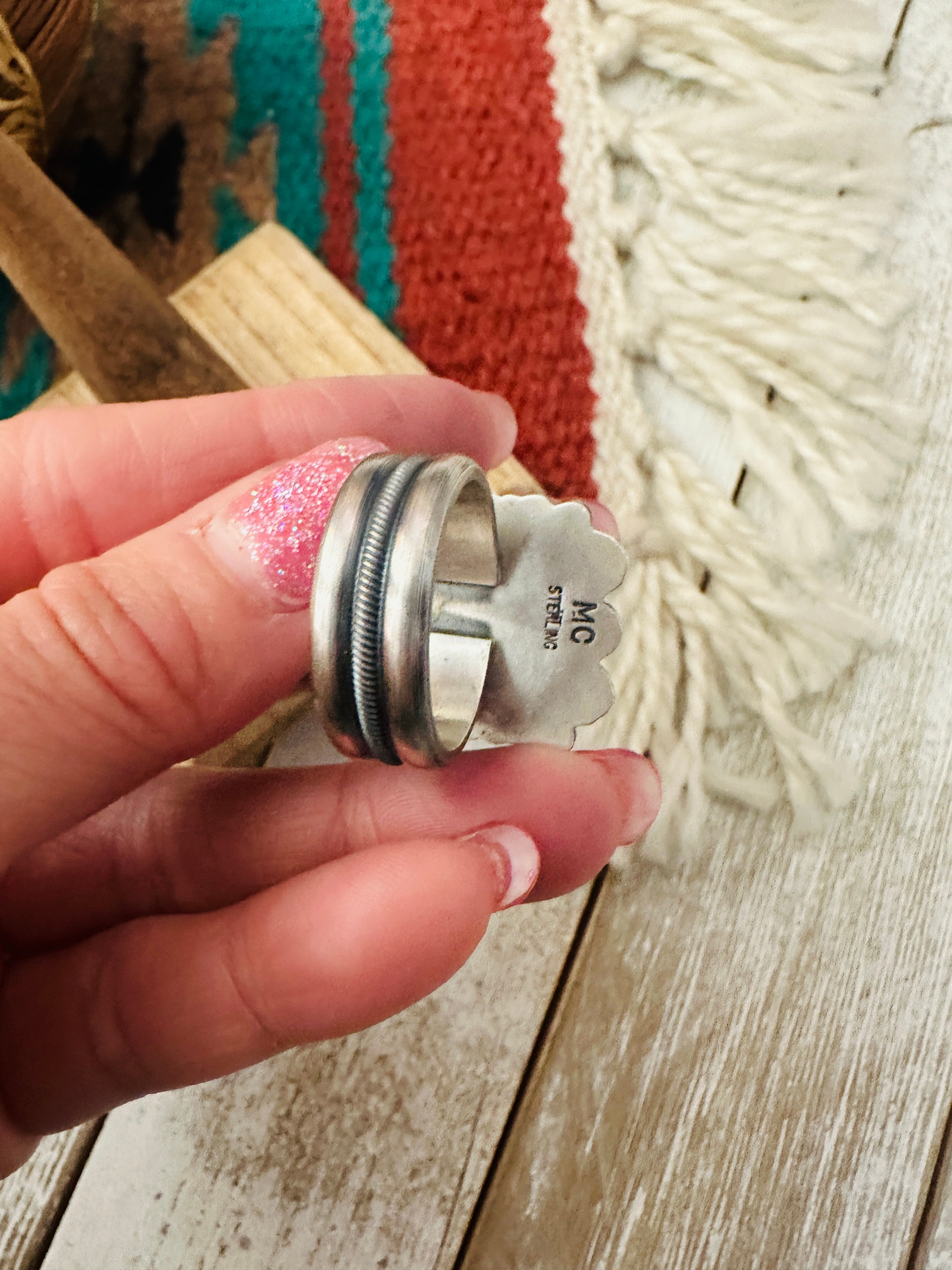 Handcrafted Sterling Silver & Turquoise Ring Size 9