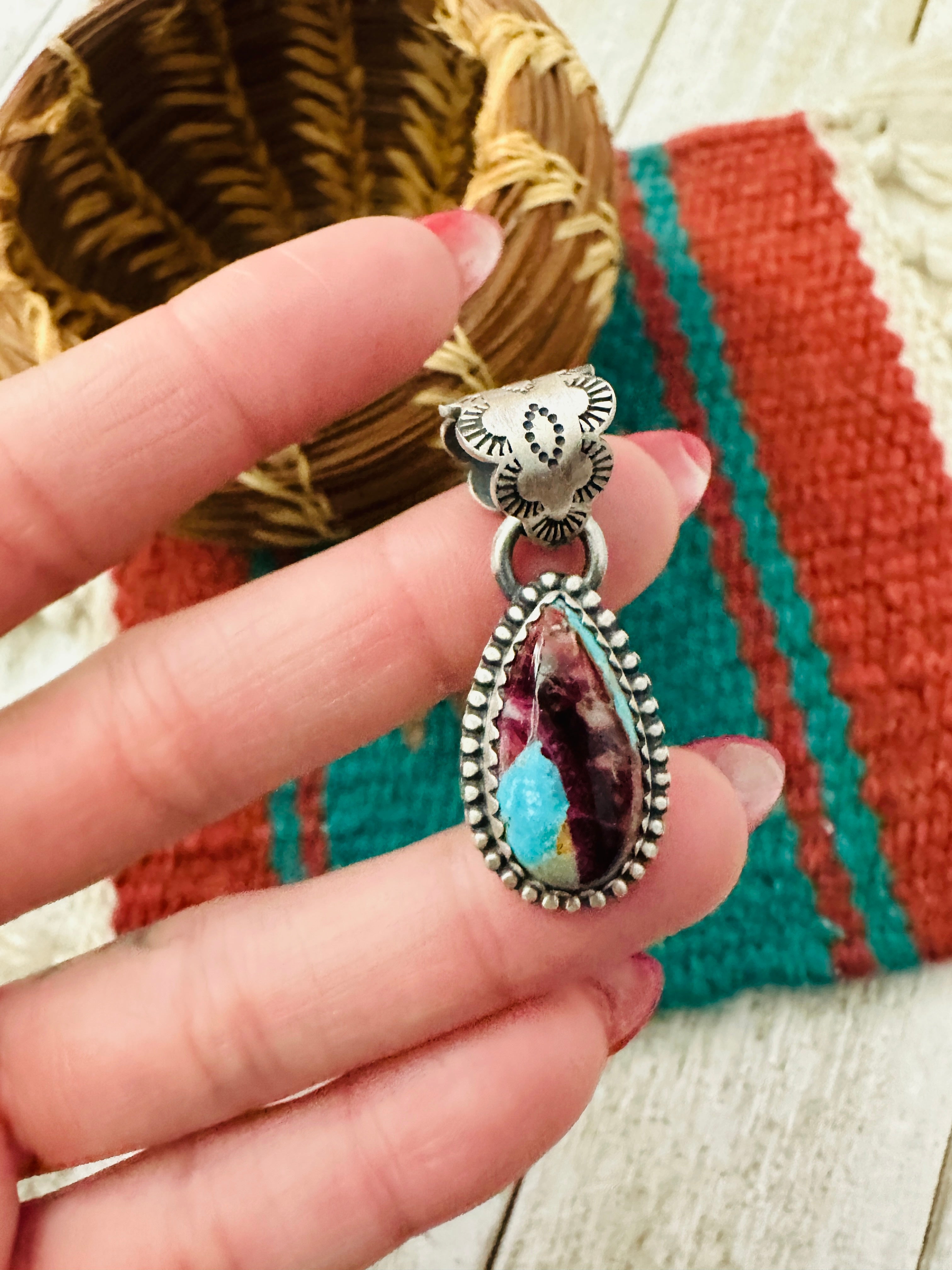 Handcrafted Sterling Silver, Purple Spiny & Turquoise Pendant