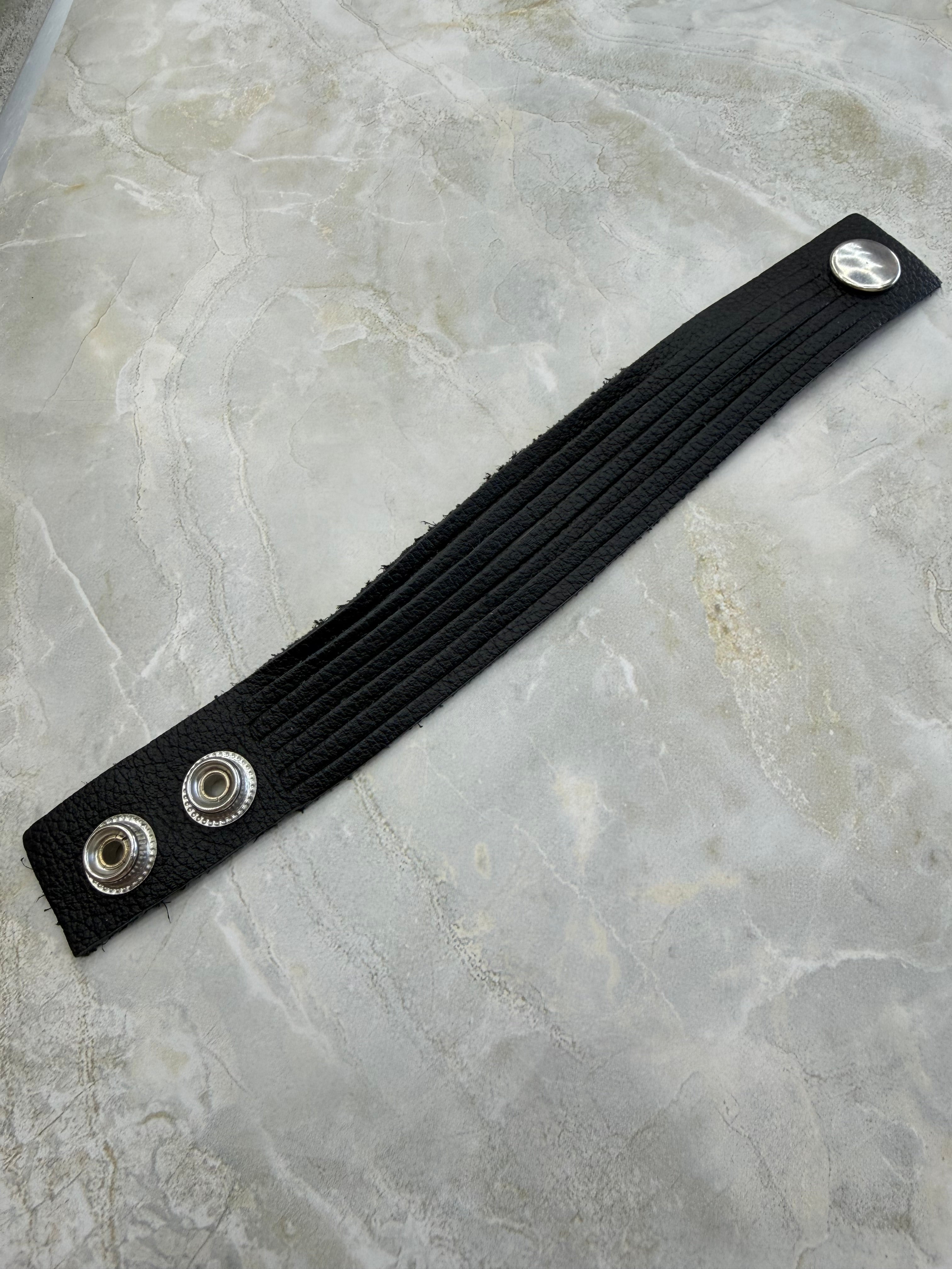 Genuine Boho 1" Black Leather Snap Cuff Bracelet