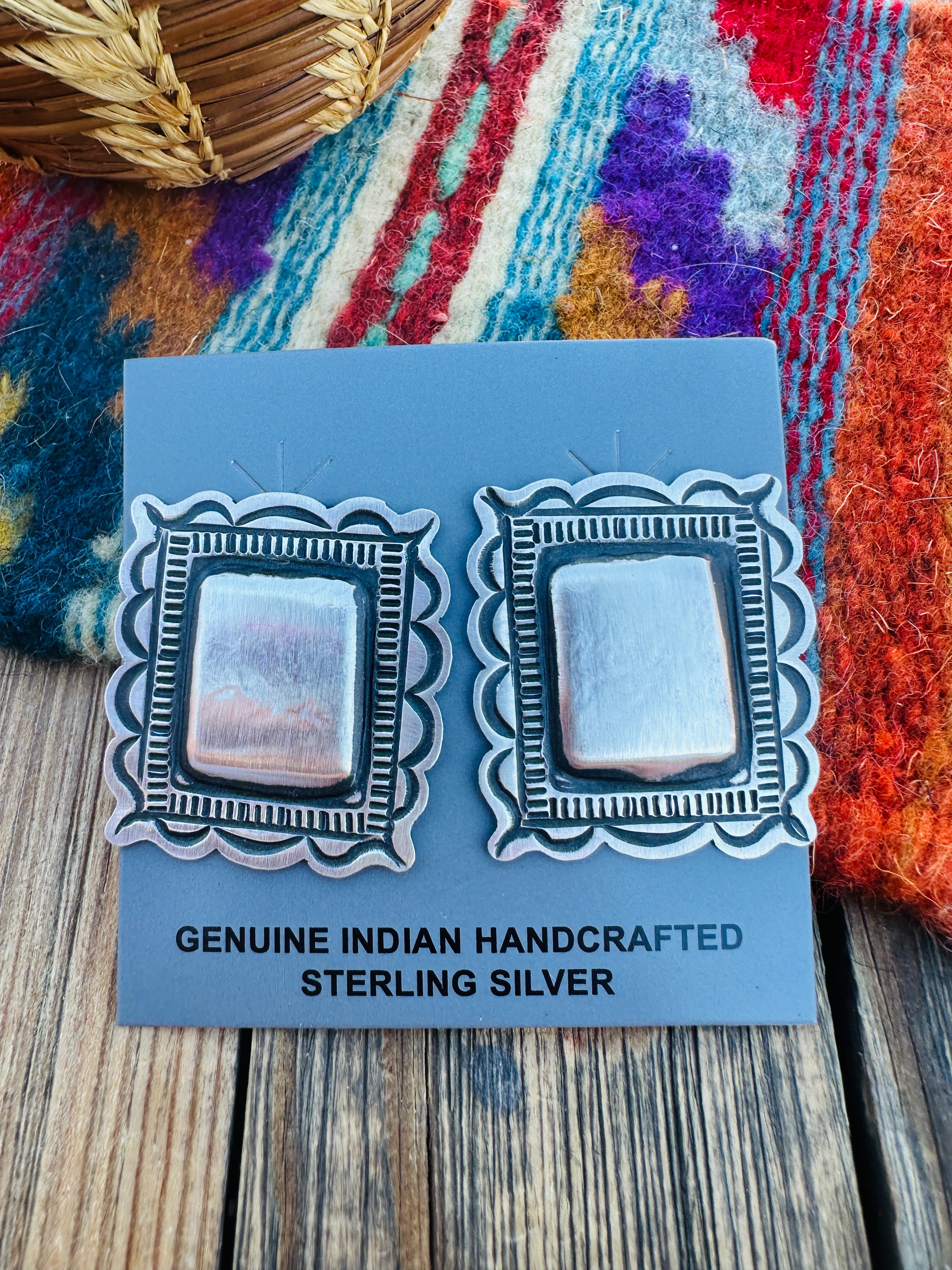 Handcrafted Sterling Silver Concho Post Earrings by Leander Tahe