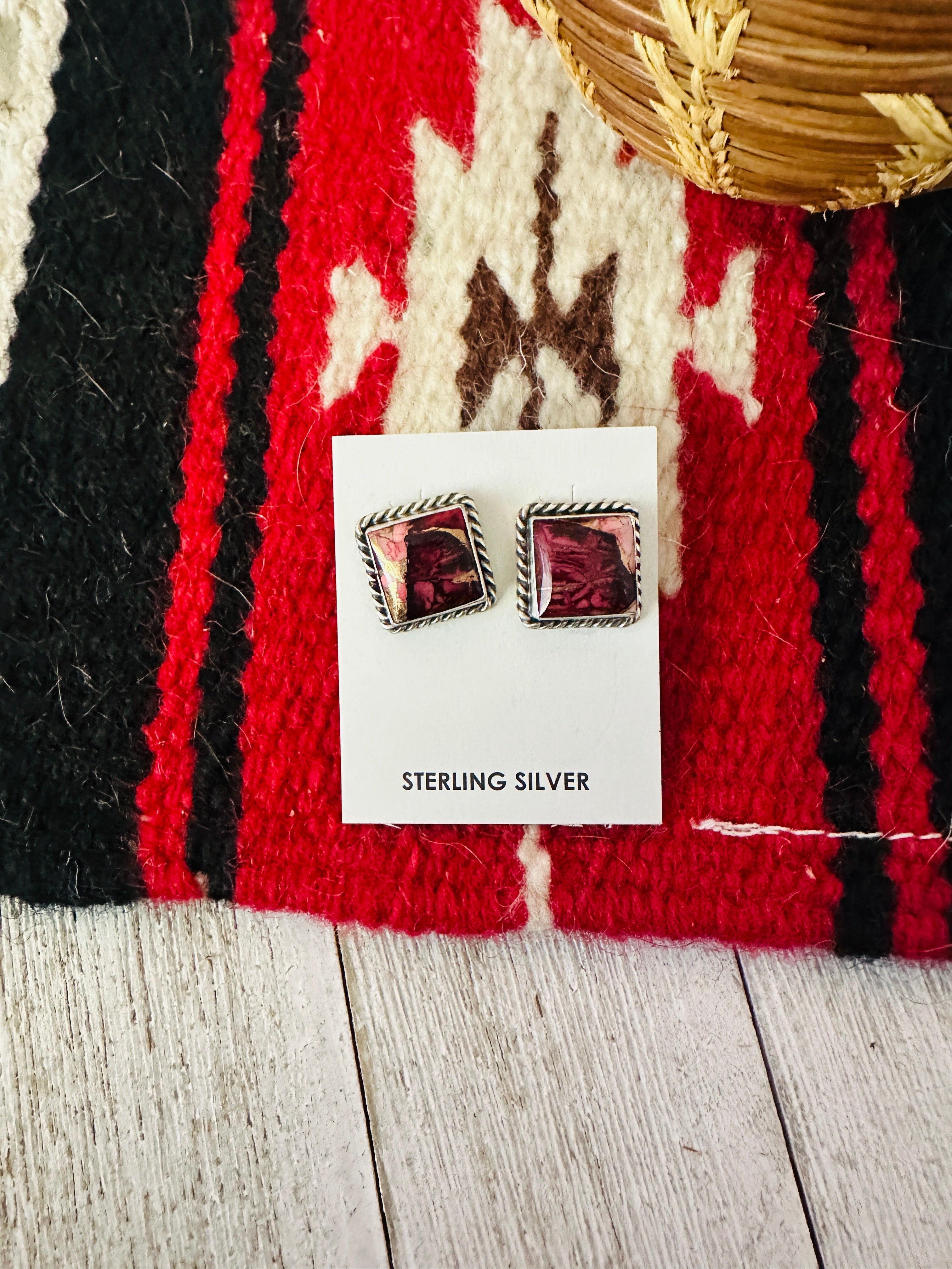 Handcrafted Sterling Silver & Rose Dahlia Square Stud Earrings