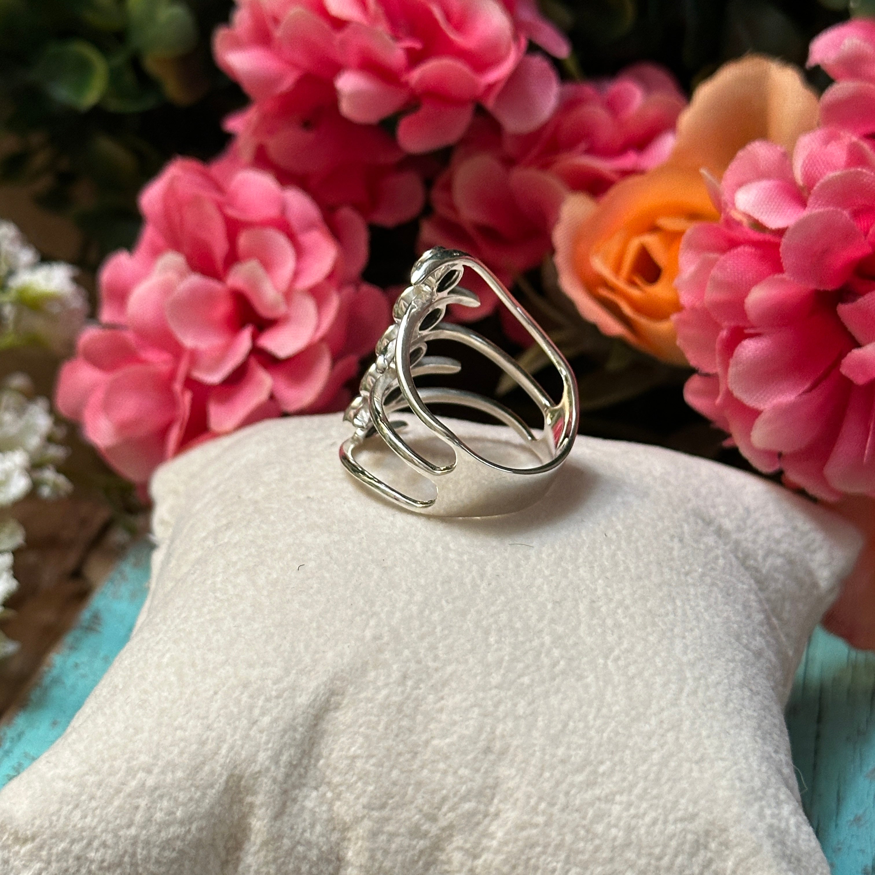 Sterling Silver Ribbed Black Onyx Ring