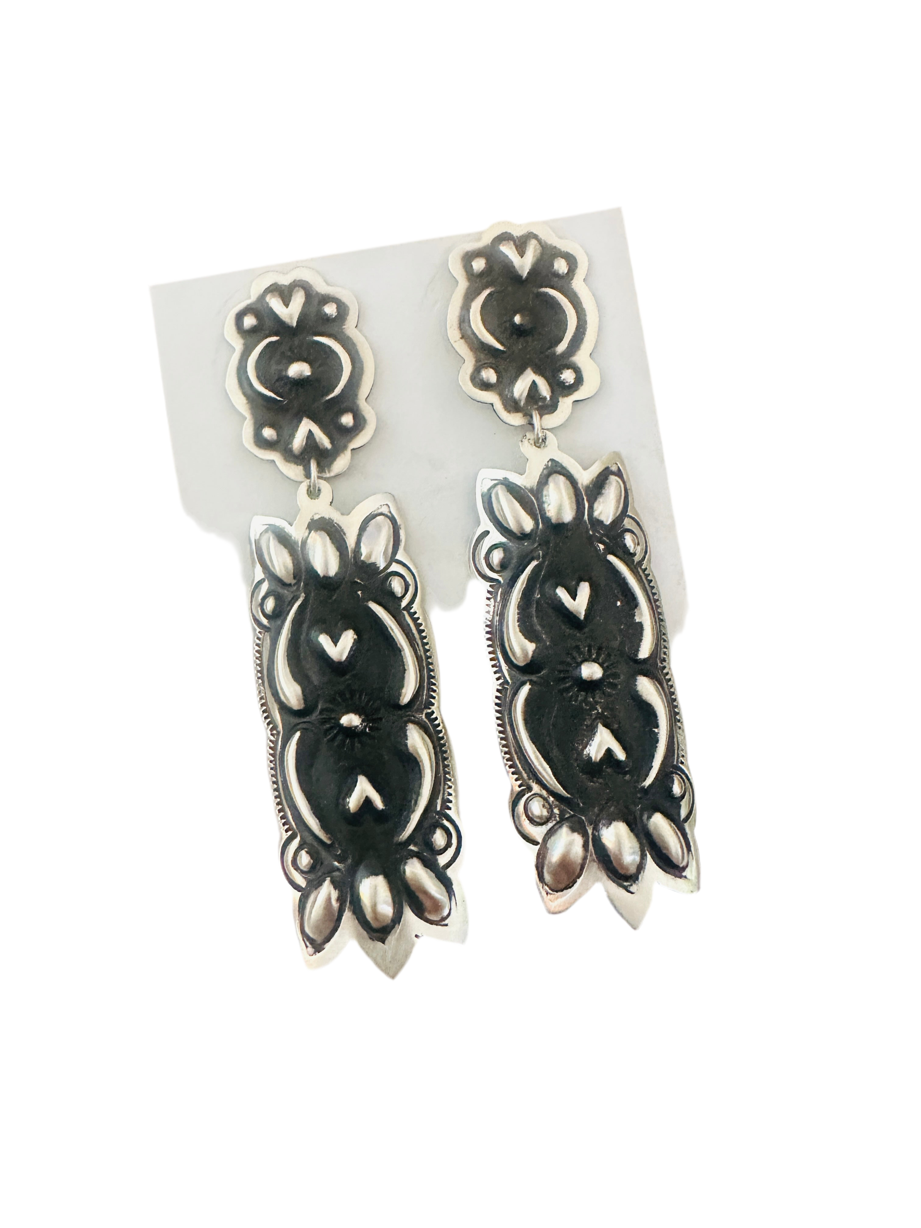 Handcrafted Sterling Silver Concho Dangle Earrings by Leander Tahe