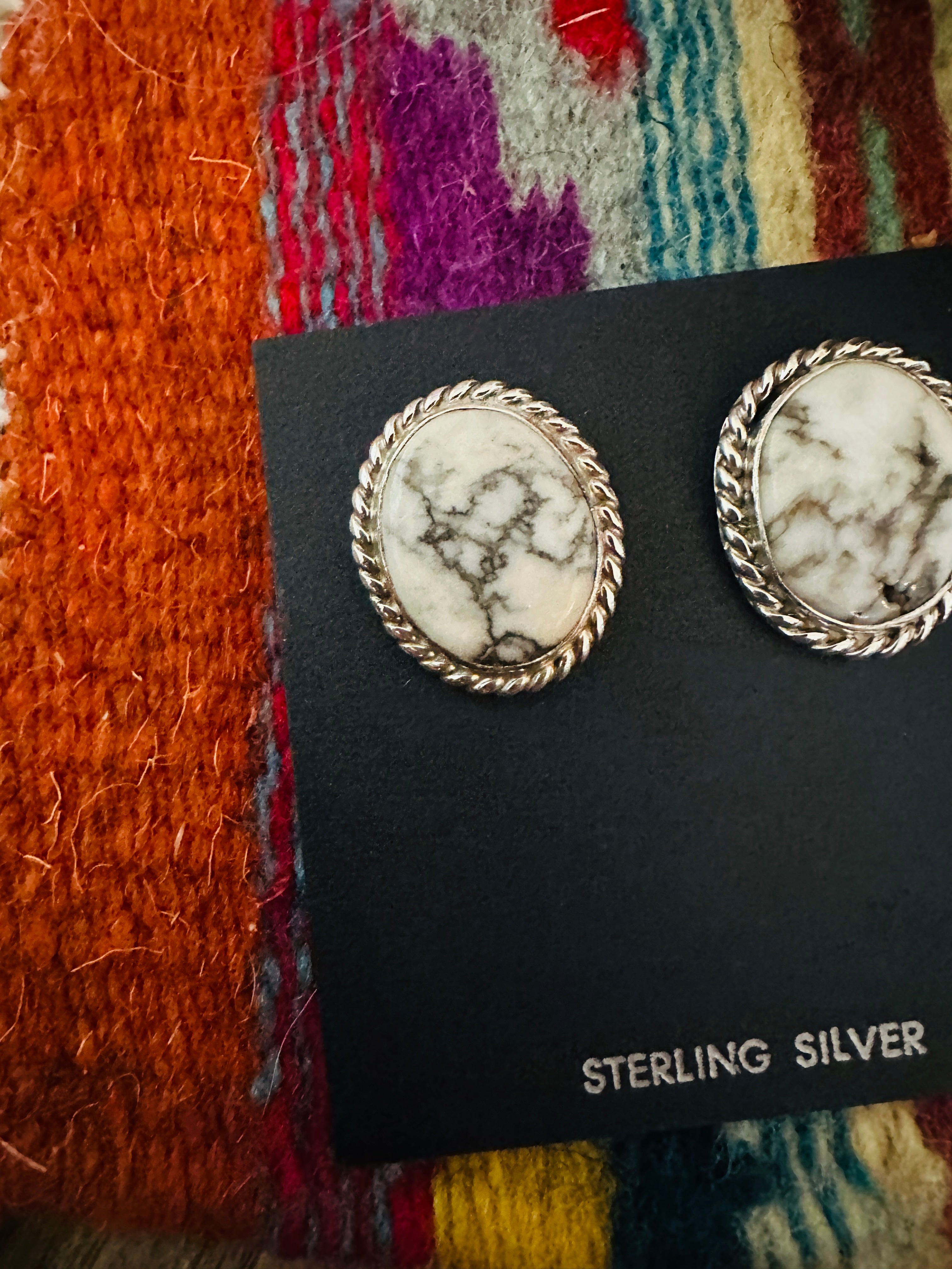 Handcrafted White Buffalo & Sterling Silver Post Earrings