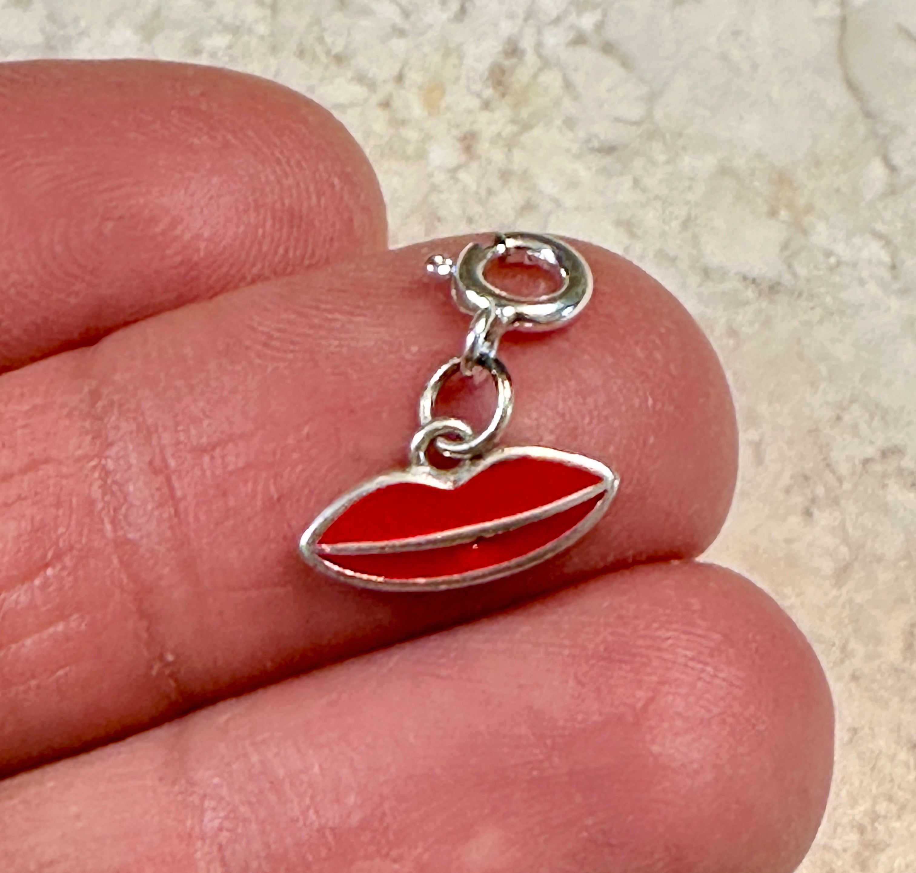 Sterling Silver Red Lips Charm