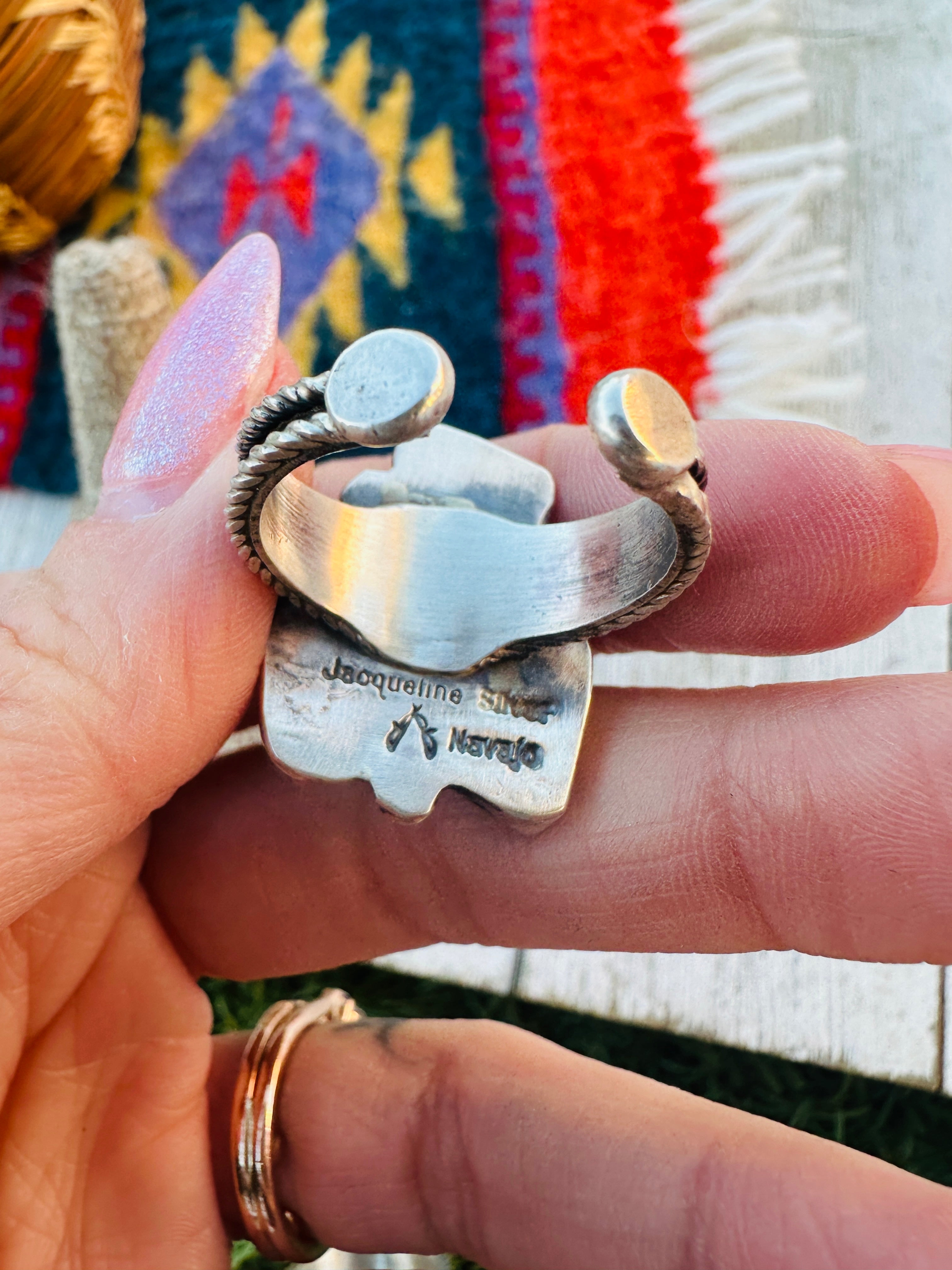 Handcrafted Royston Turquoise & Sterling Silver Adjustable Ring by Jacqueline Silver