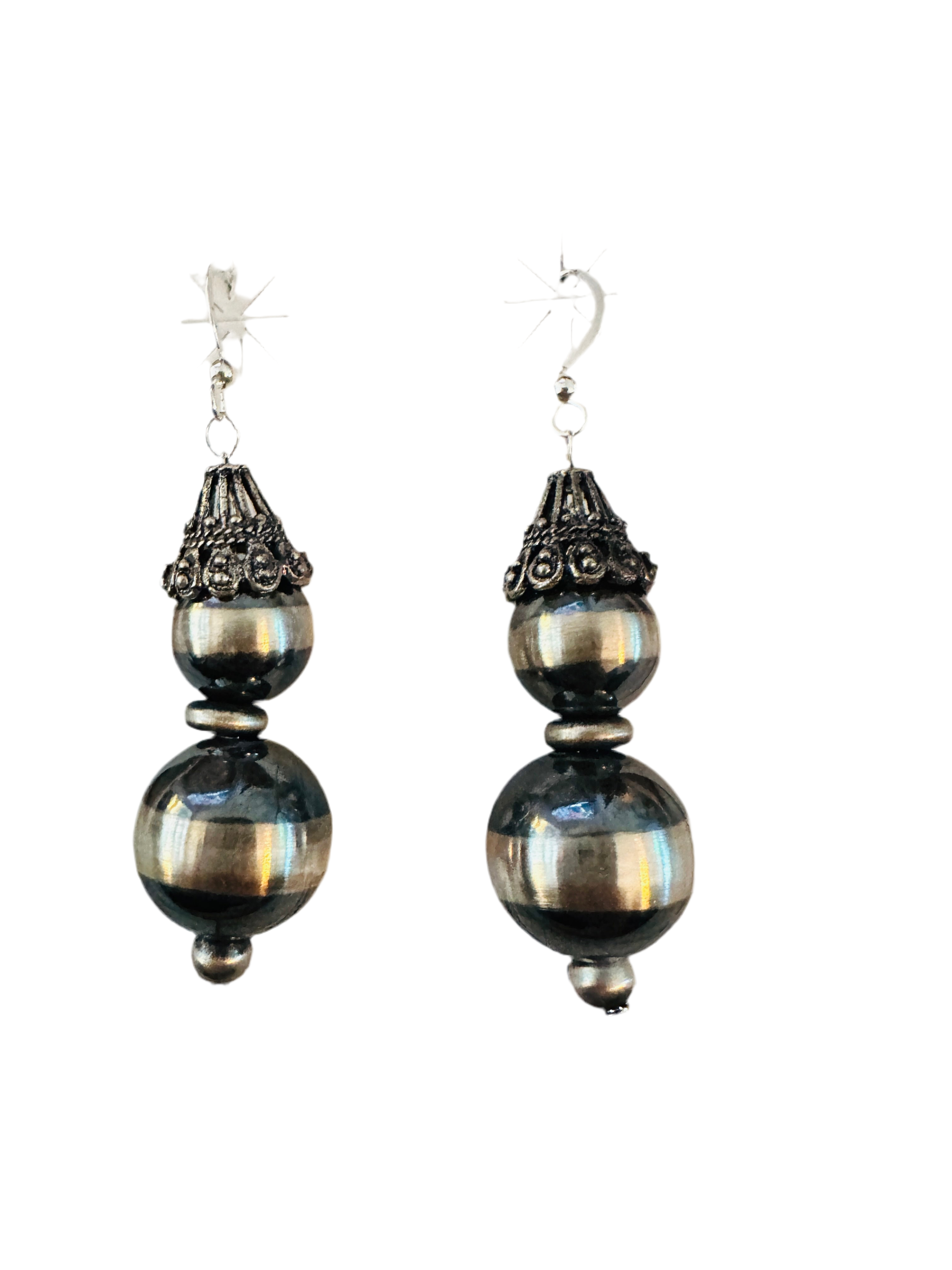 Handcrafted Sterling Silver Pearl Beaded Dangle Earrings