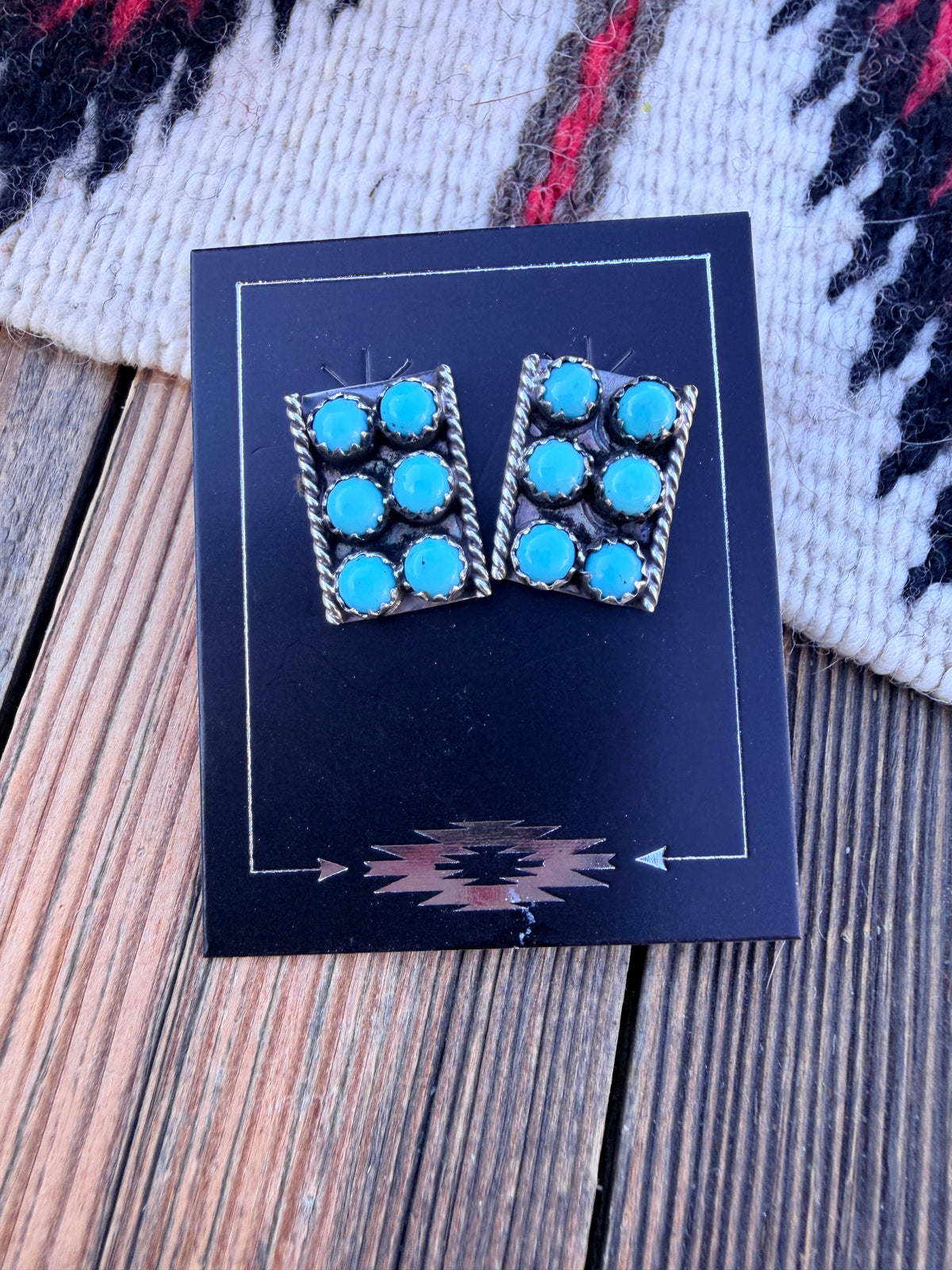 Handcrafted Turquoise & Sterling Silver Cluster Post Earrings