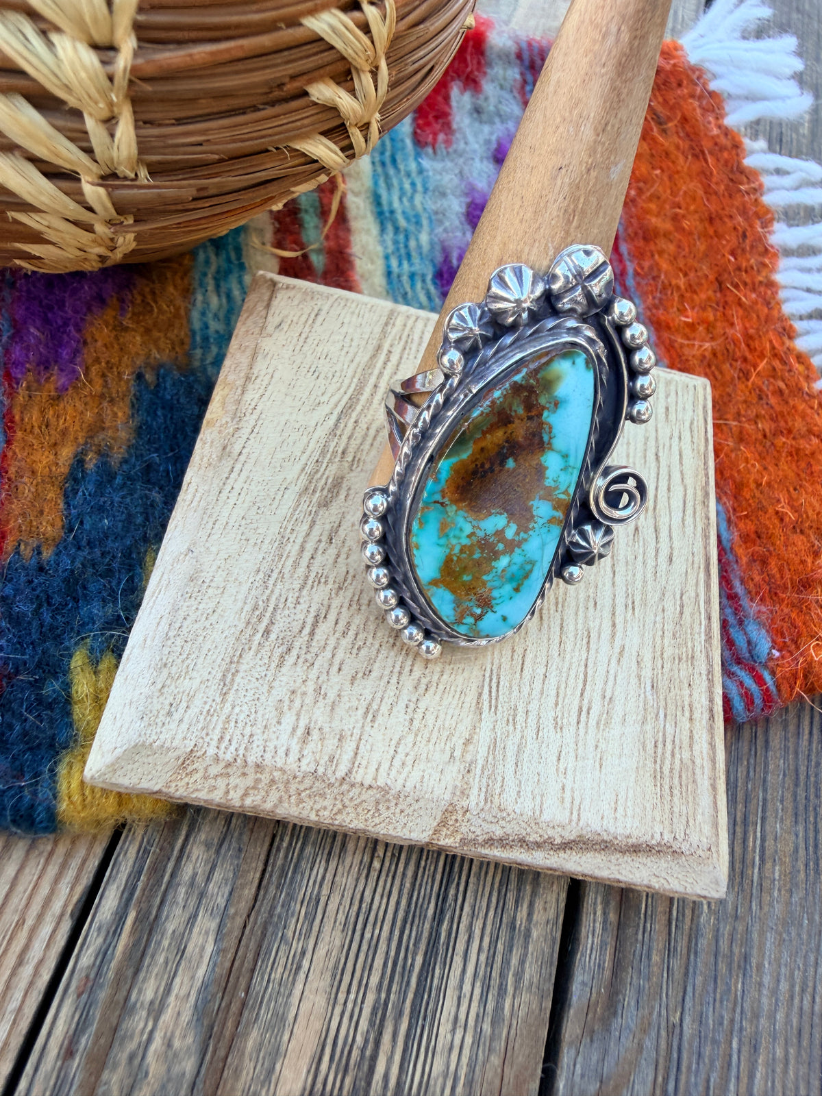 Handcrafted Royston Turquoise & Sterling Silver Ring 9.25 by Rosella Paxson