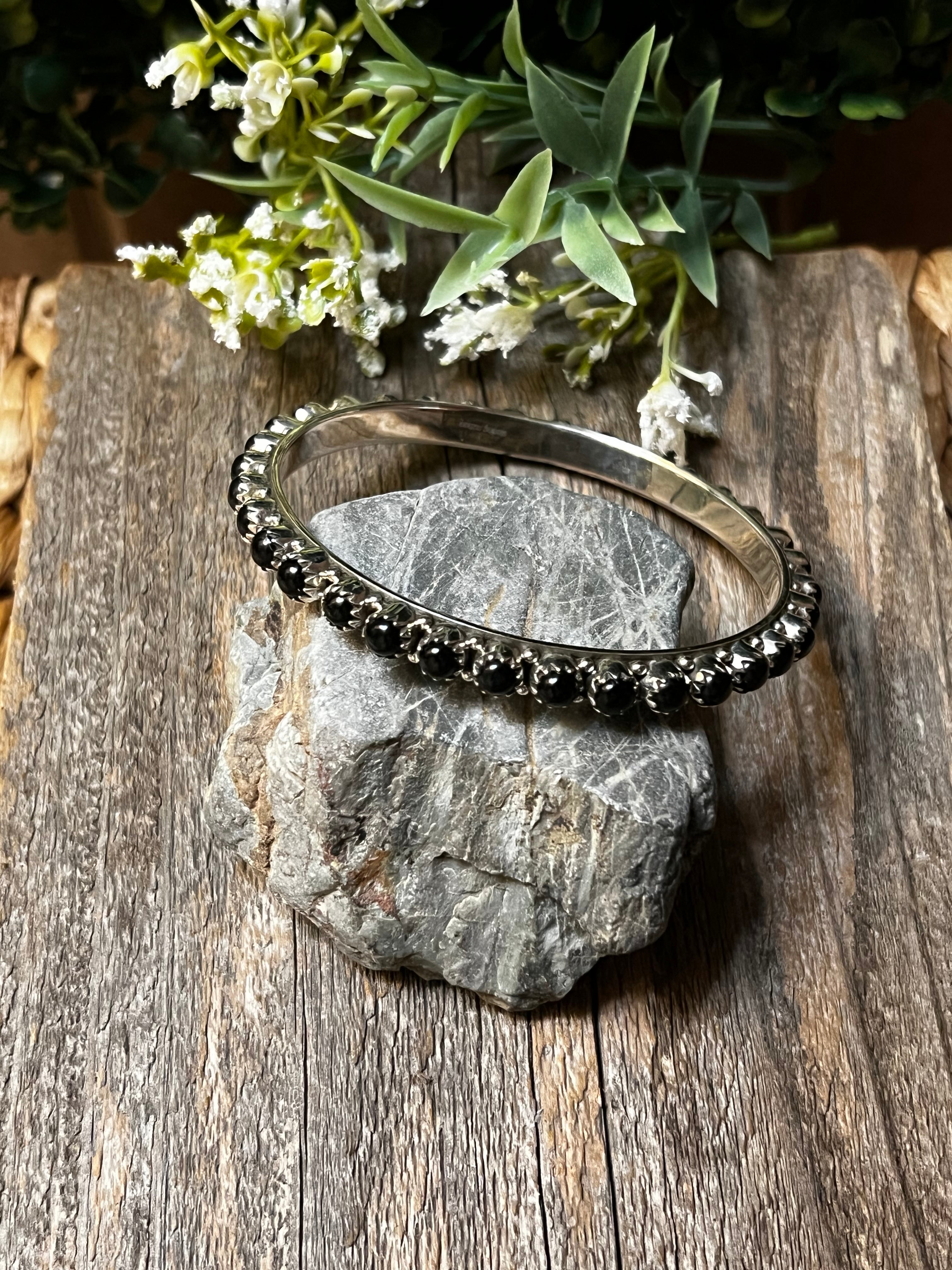 Handmade Black Onyx & Sterling Silver Custom Bangles Size 8