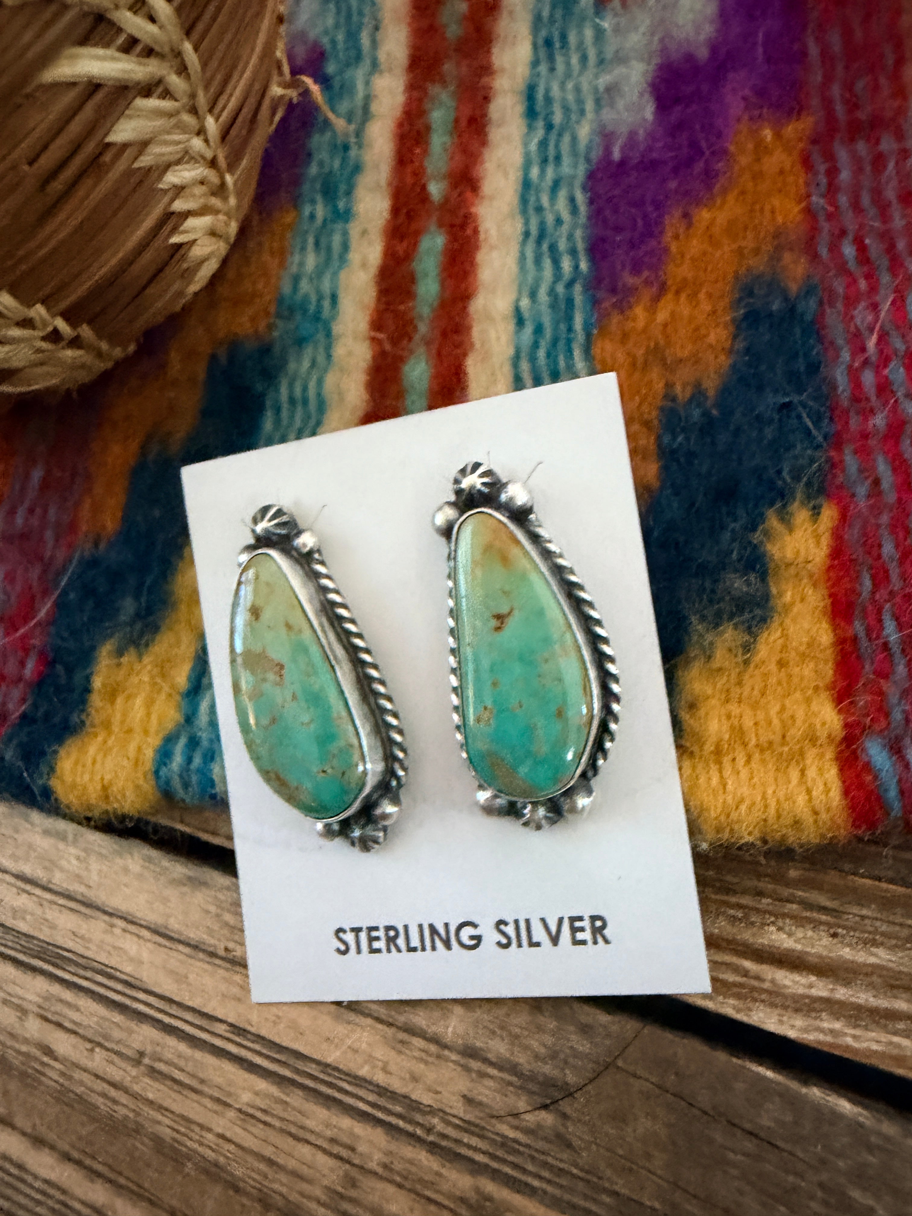 Handcrafted Turquoise & Sterling Silver Post Earrings