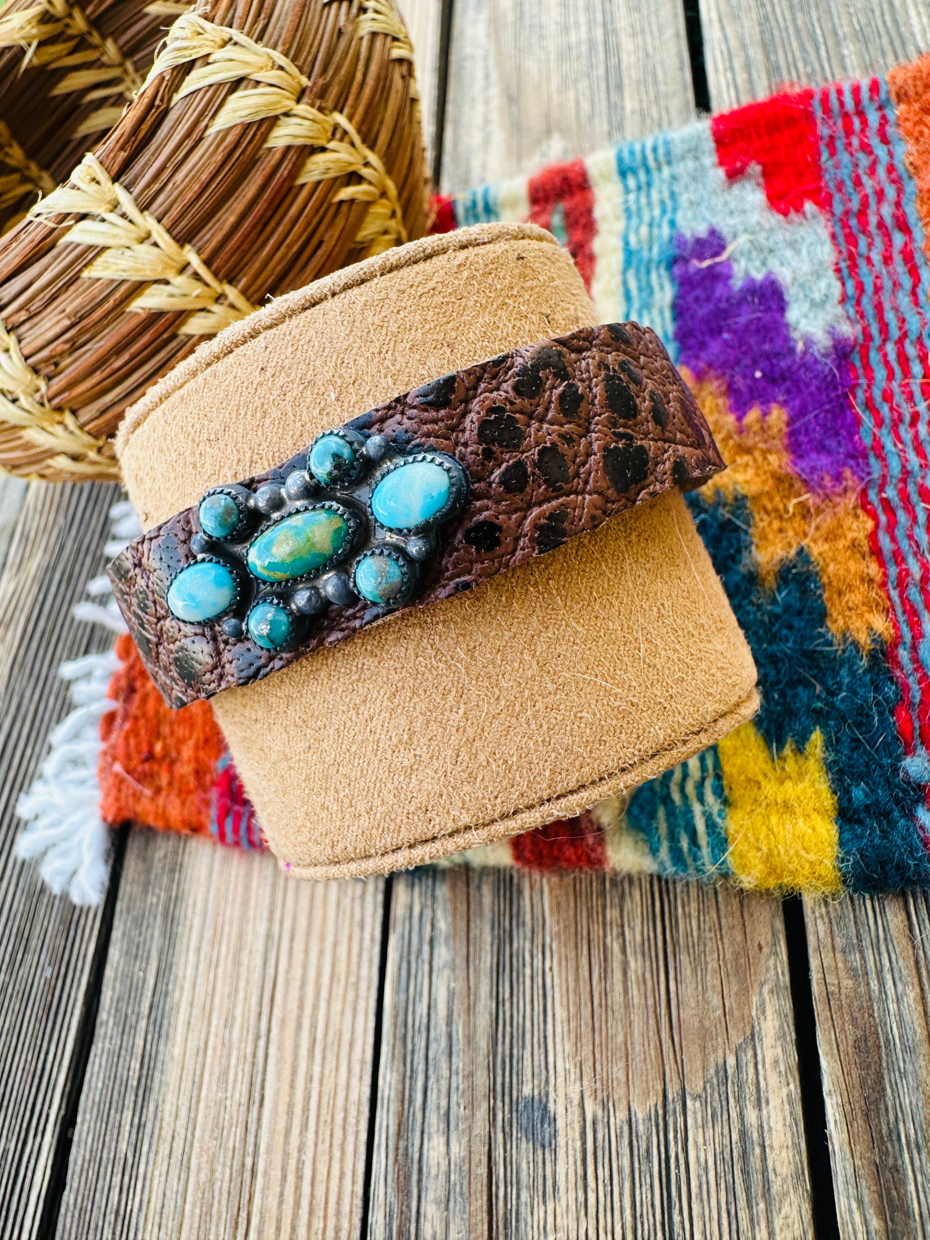 Handcrafted Turquoise & Sterling Silver Leather Bracelet