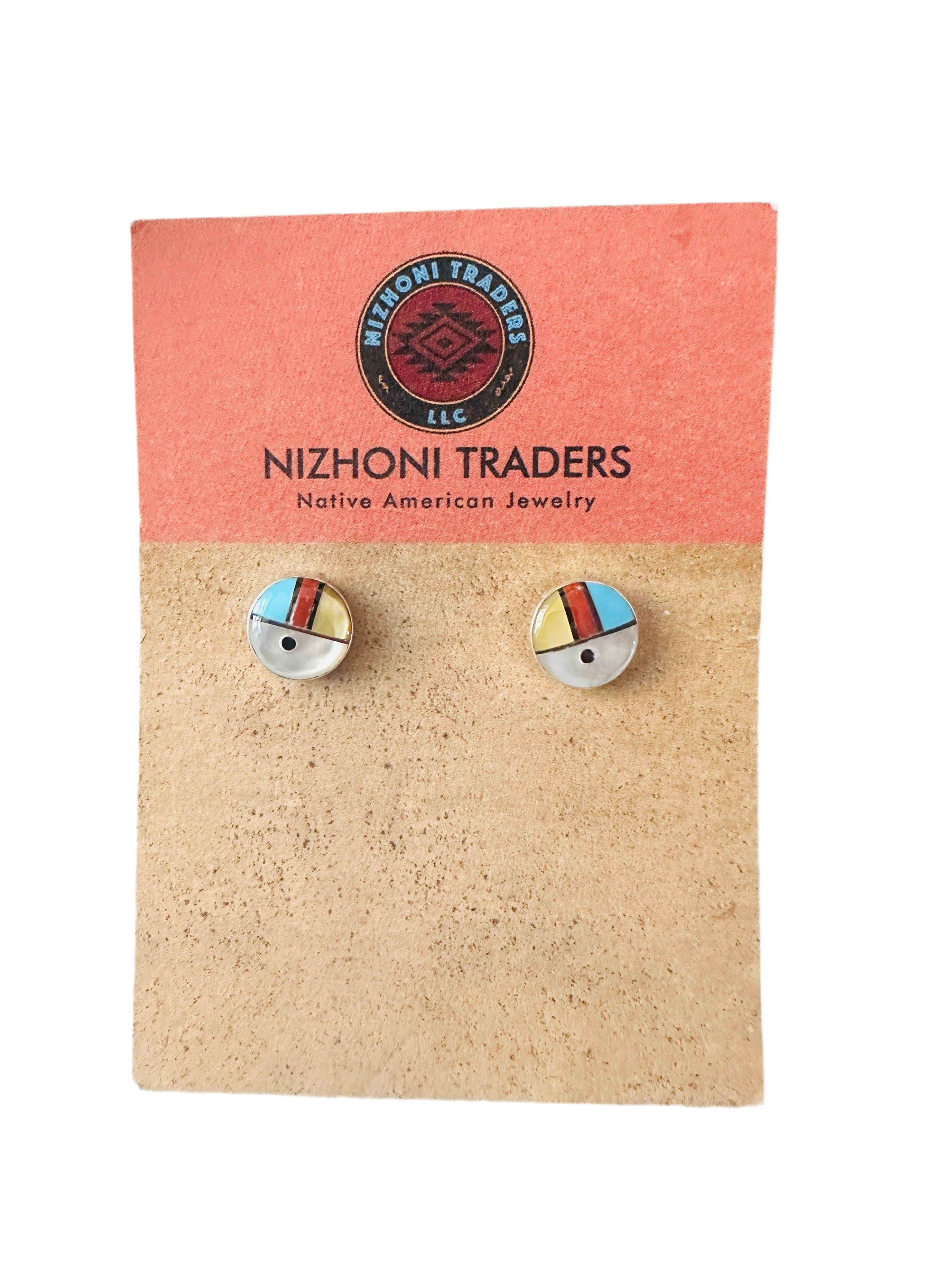 Handcrafted Multi Stone & Sterling Silver Inlay Sun Face Stud Earrings
