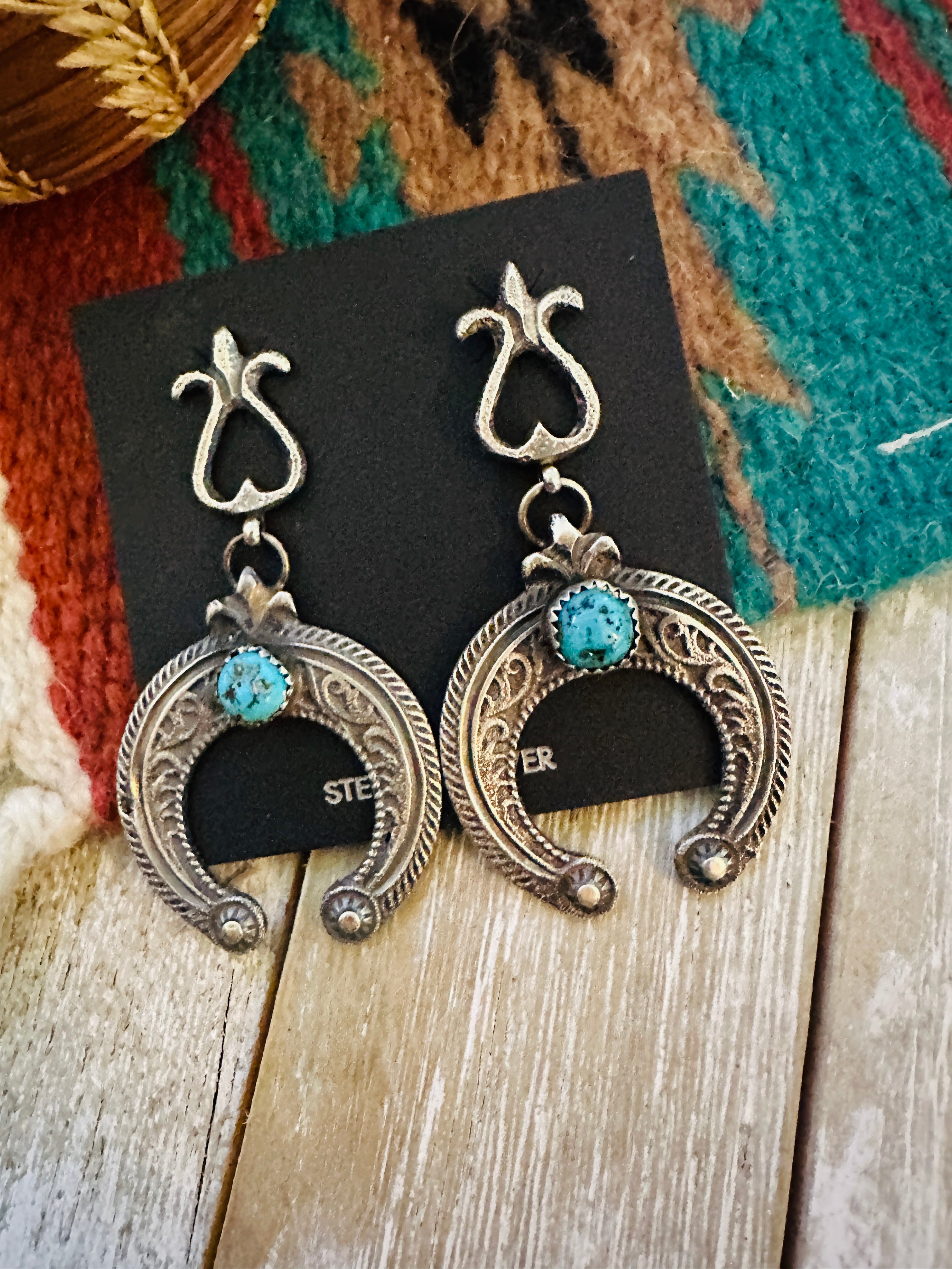 Handcrafted Turquoise & Sterling Silver Naja Dangle Earrings by EL Billah