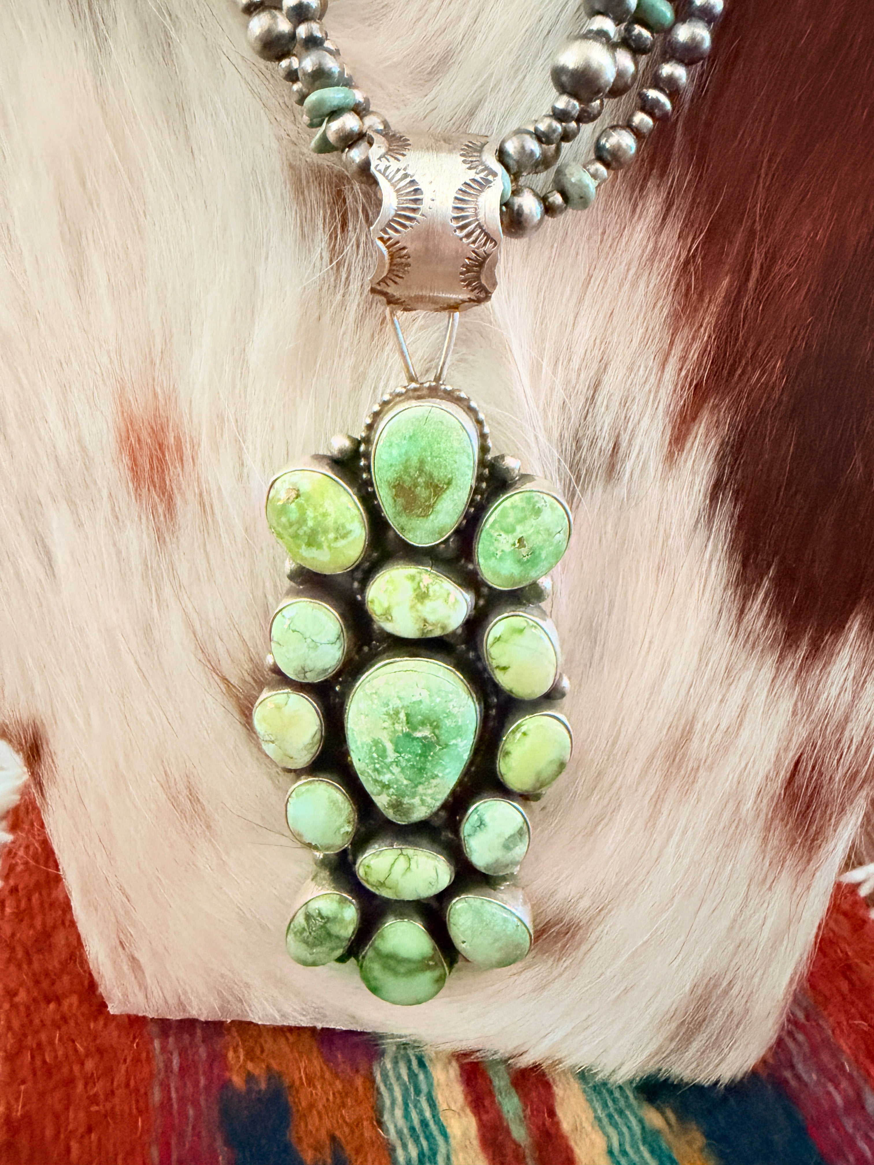Handcrafted Turquoise & Sterling Silver Cluster Beaded Necklace by Travis Jim
