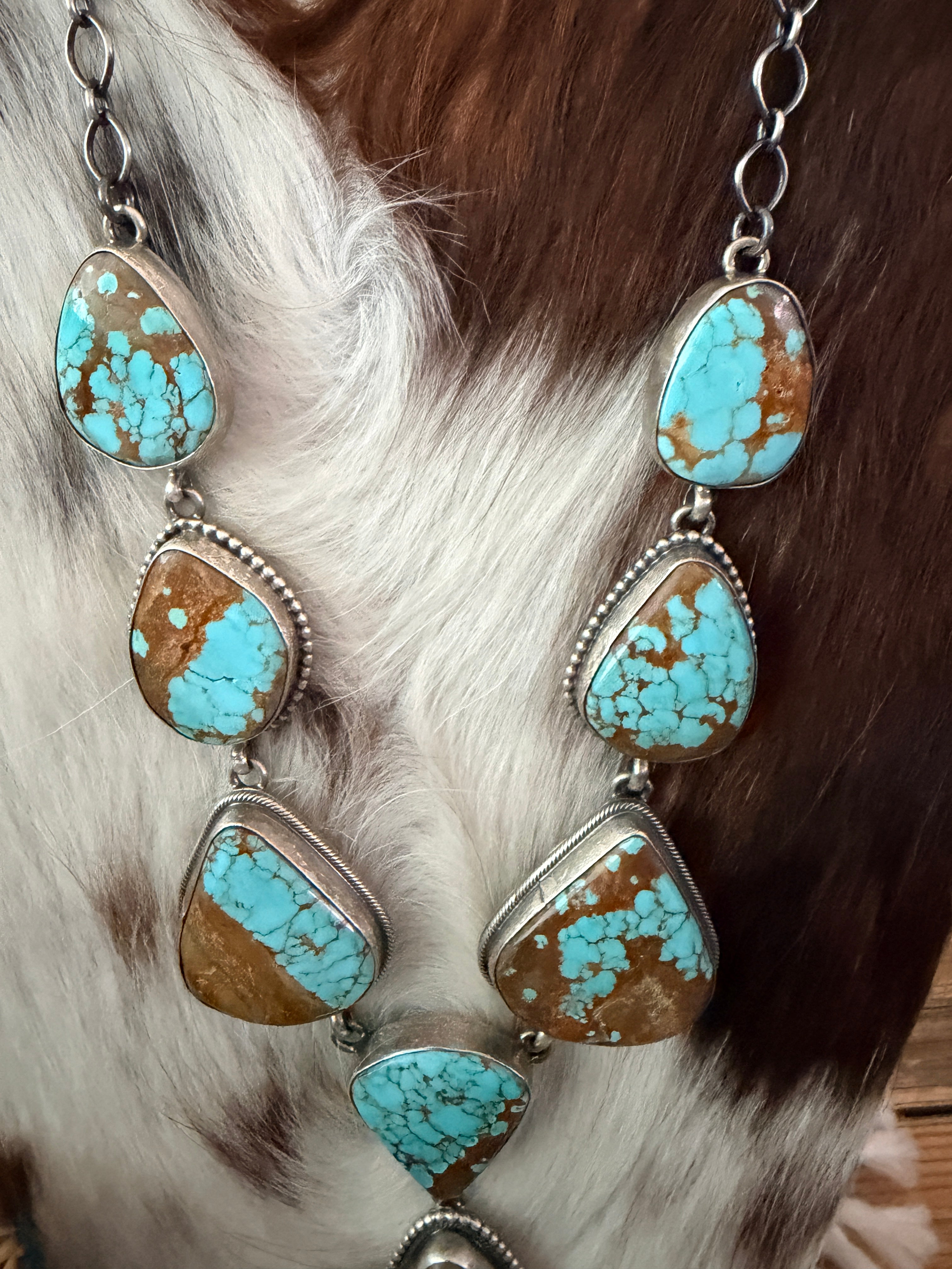 Handcrafted Number 8 Turquoise & Sterling Silver Necklace and Earring Set by Darren Livingston