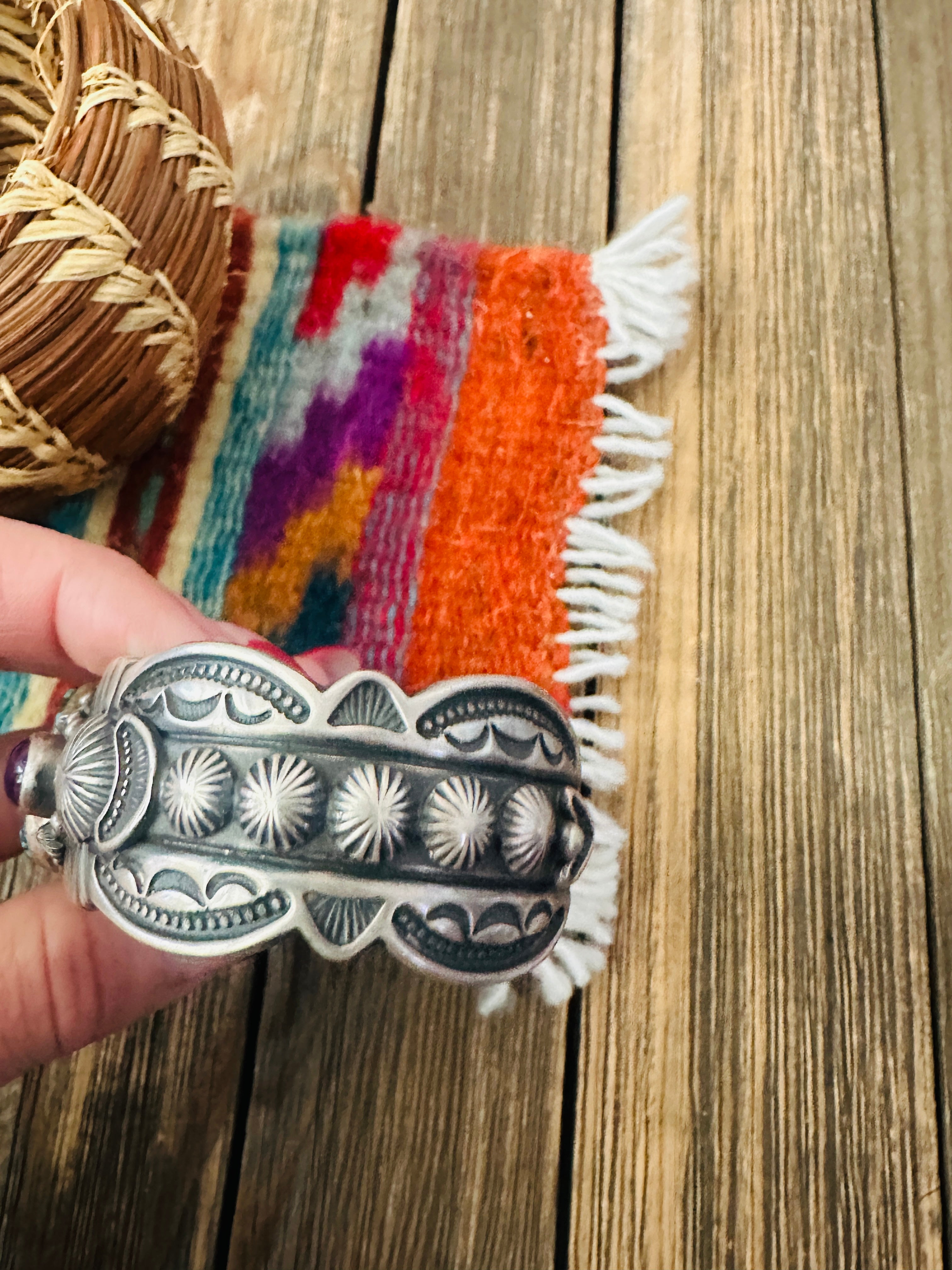 Handcrafted Turquoise, Sugilite & Sterling Silver Cuff Bracelet