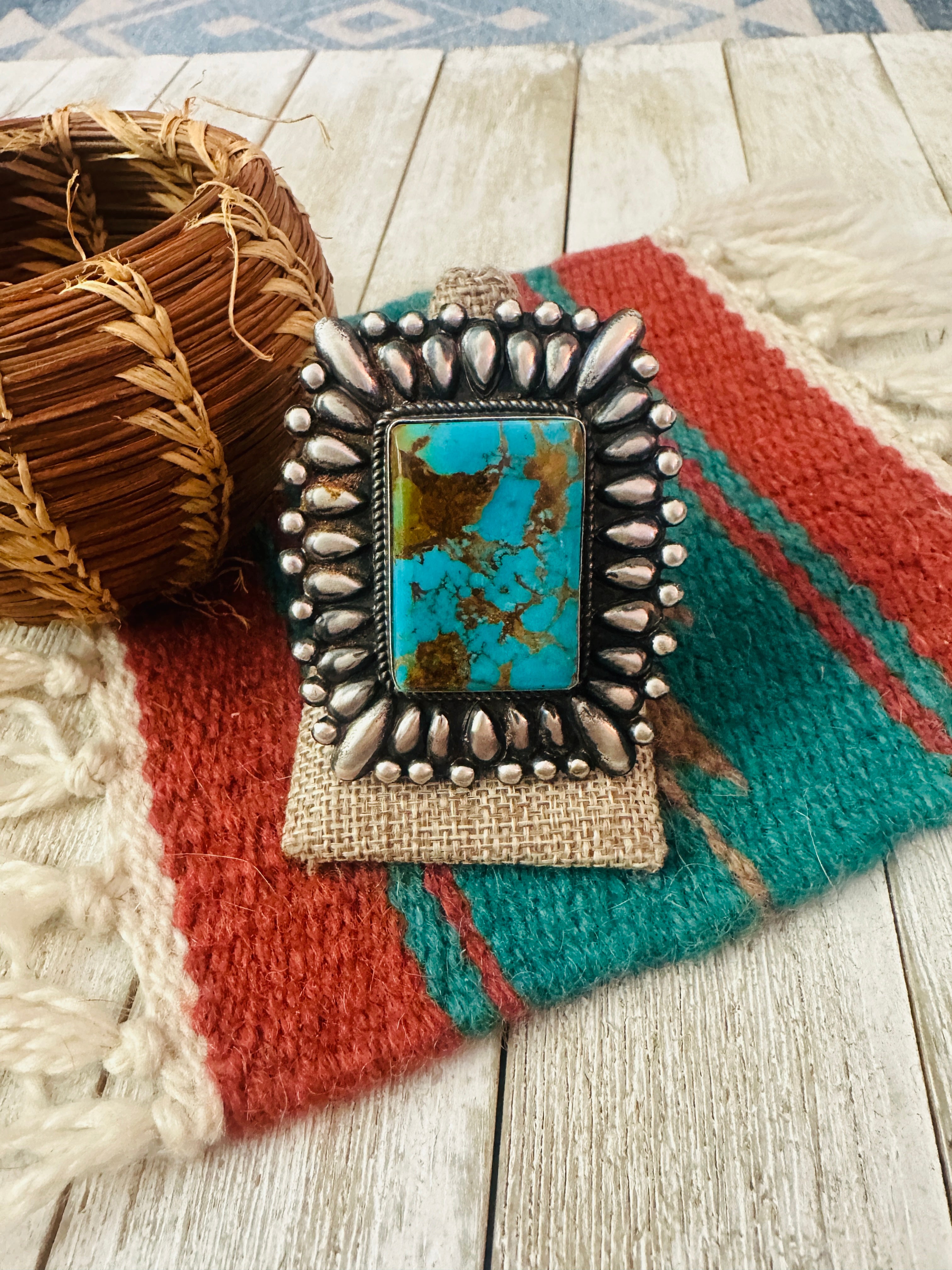 Handcrafted Turquoise & Sterling Silver Adjustable Ring by Marcus Chavez