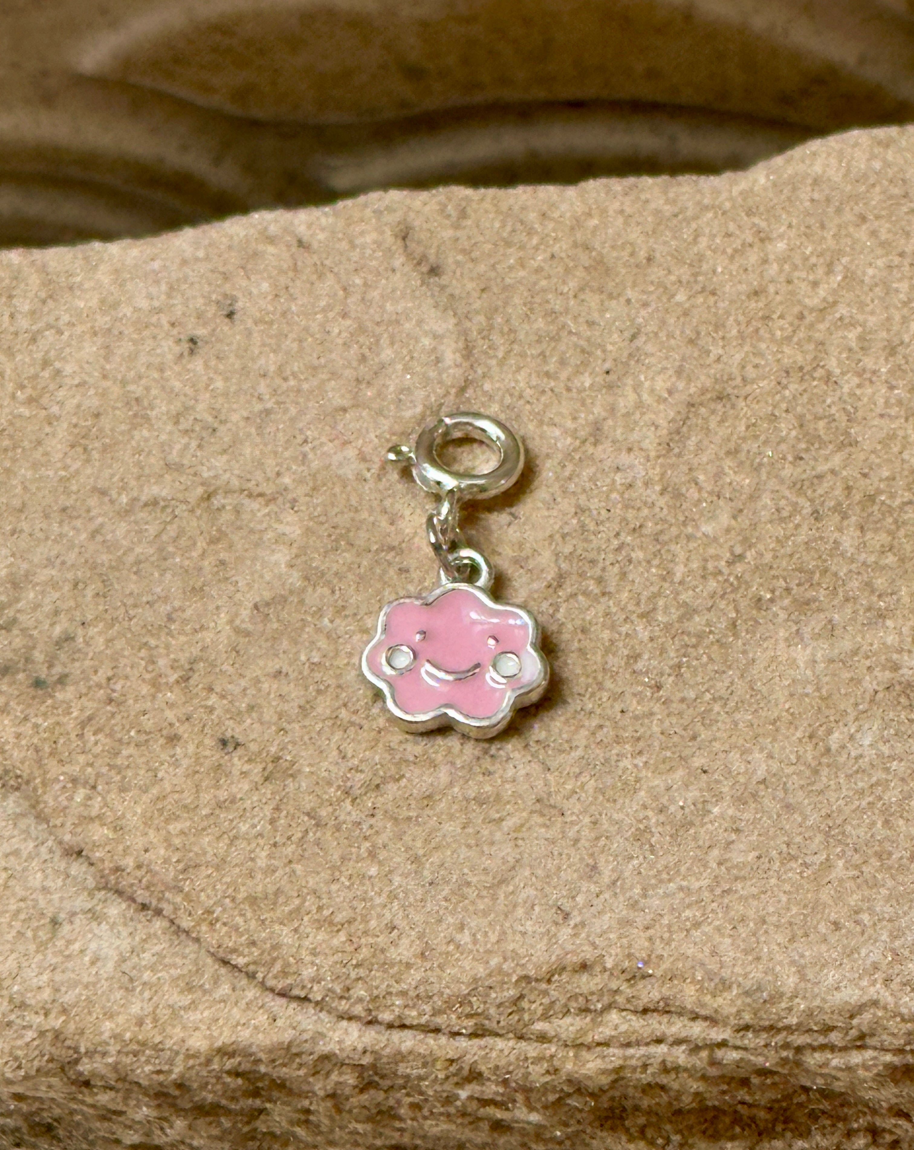 Sterling Silver Pink Smiley Flower Charm