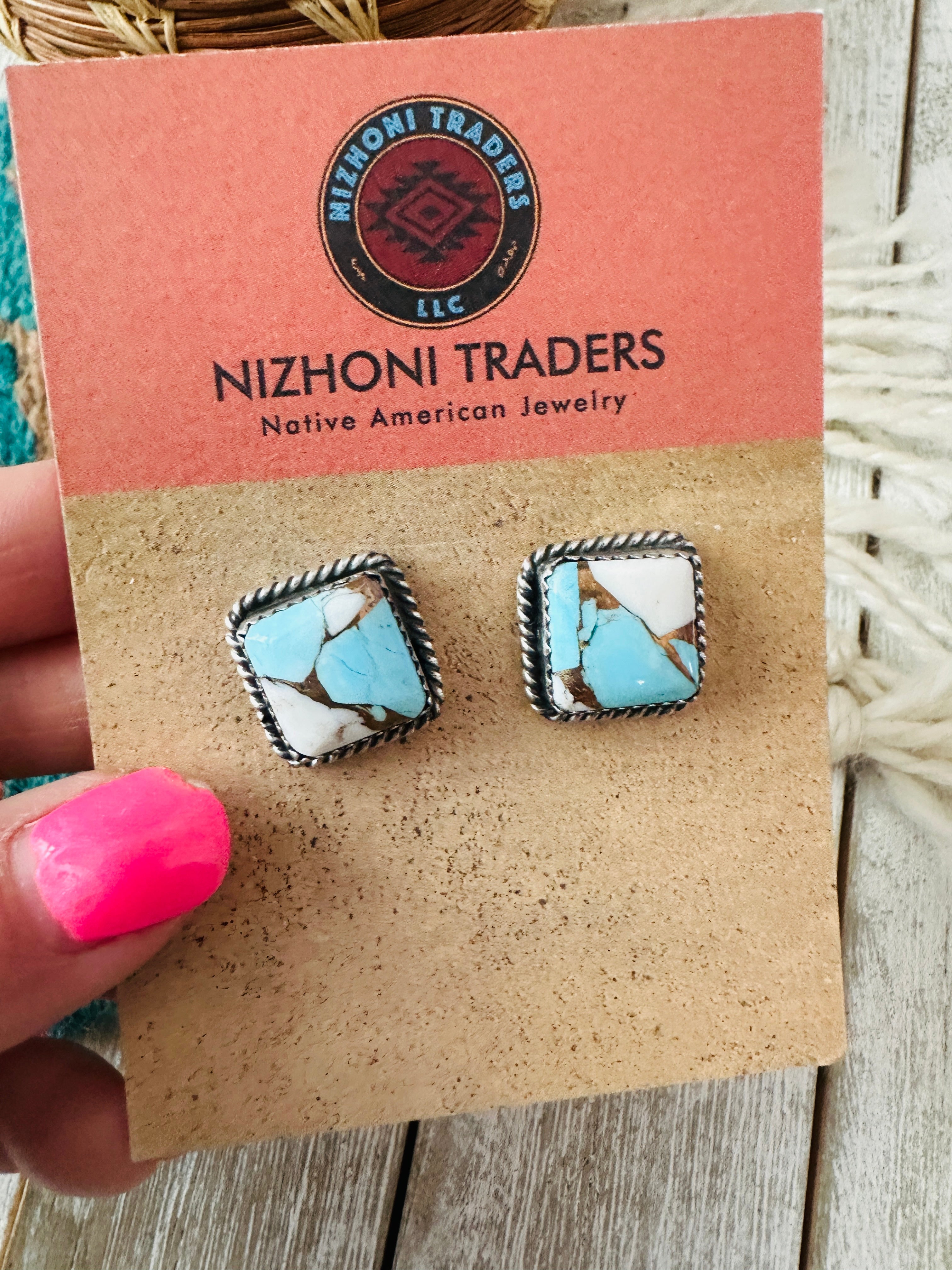 Handcrafted Cotton Candy and Sterling Silver Stud Earrings- Blue