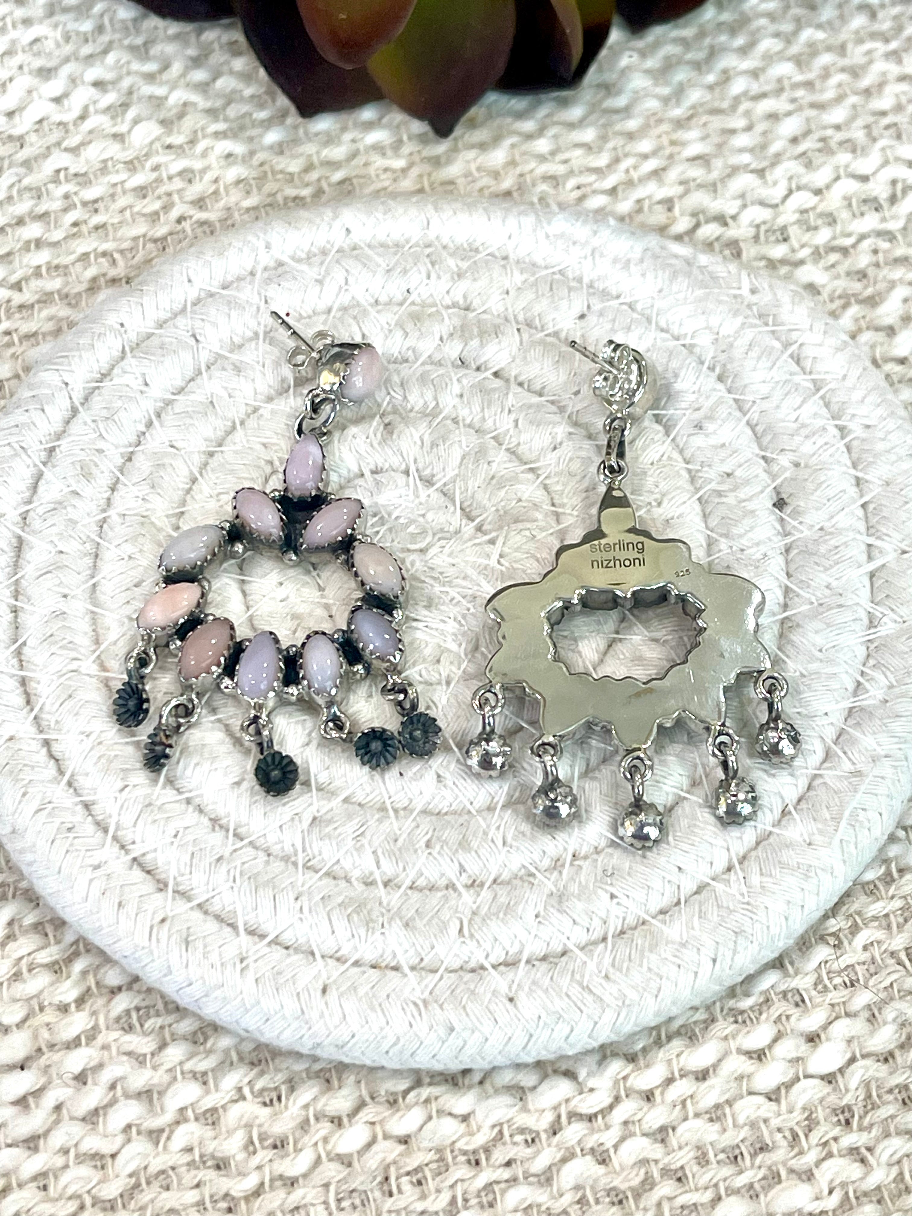 Handmade Pink Opal and Sterling Silver Cluster Dangle Earrings